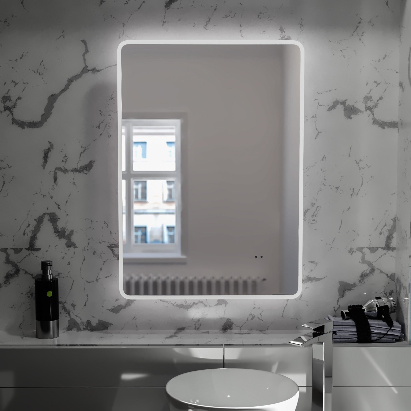 Motion Sensor Bathroom LED Mirror Shaver Socket Demister 500 x 700mm