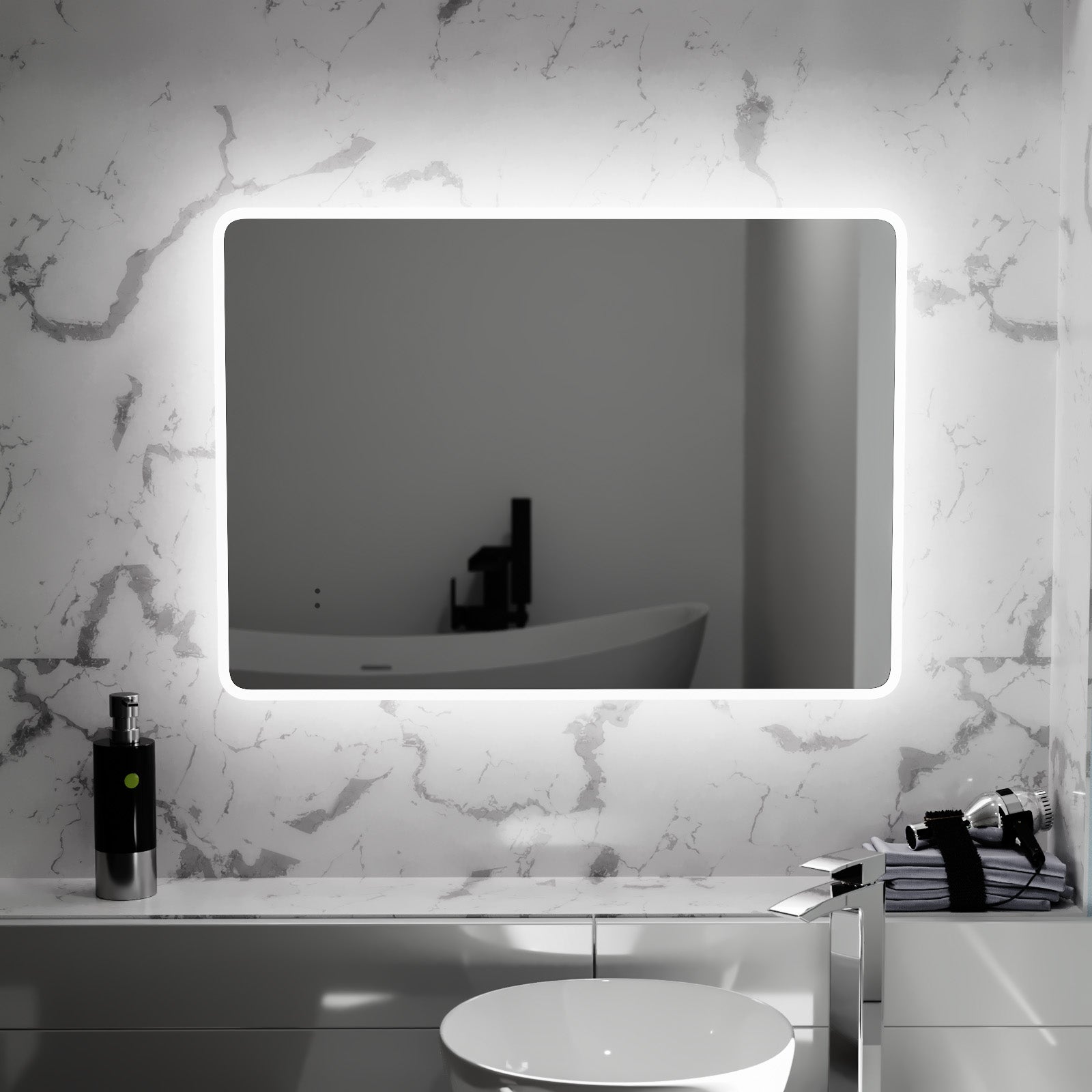 Motion Sensor Bathroom LED Mirror Shaver Socket Demister 500 x 700mm