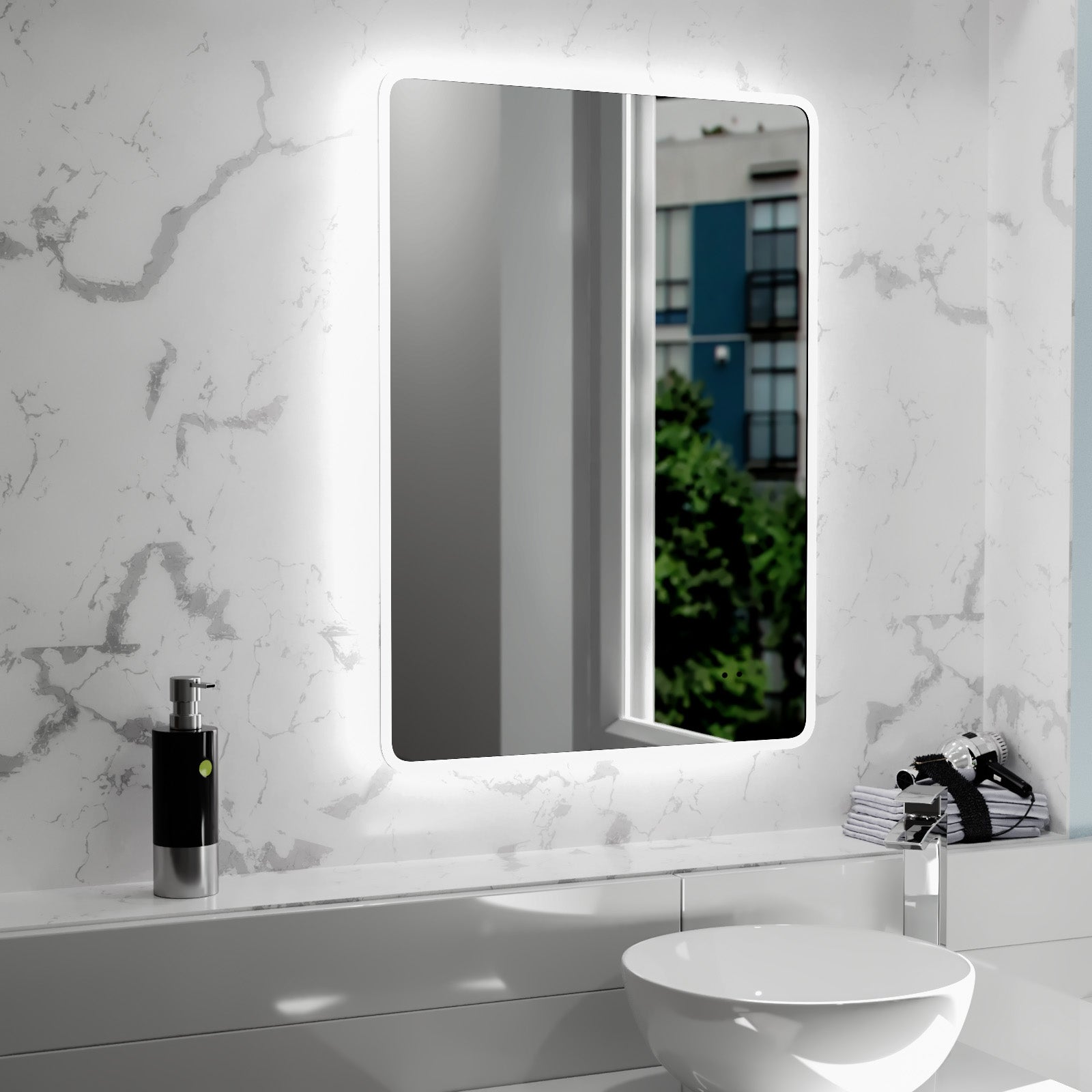 Motion Sensor Bathroom LED Mirror Shaver Socket Demister 500 x 700mm