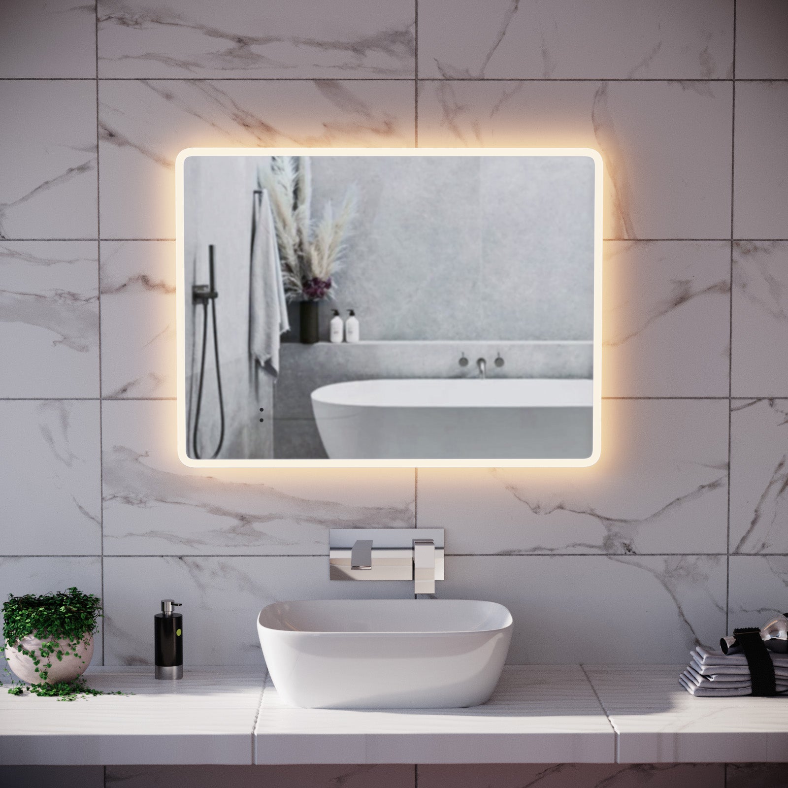 Motion Sensor Bathroom LED Mirror Shaver Socket Demister 600 x 800mm