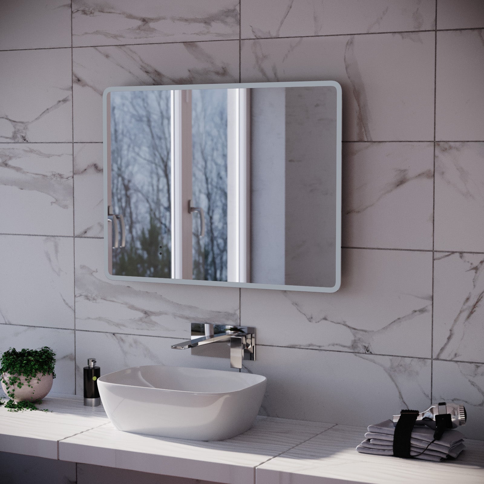 Motion Sensor Bathroom LED Mirror Shaver Socket Demister 600 x 800mm