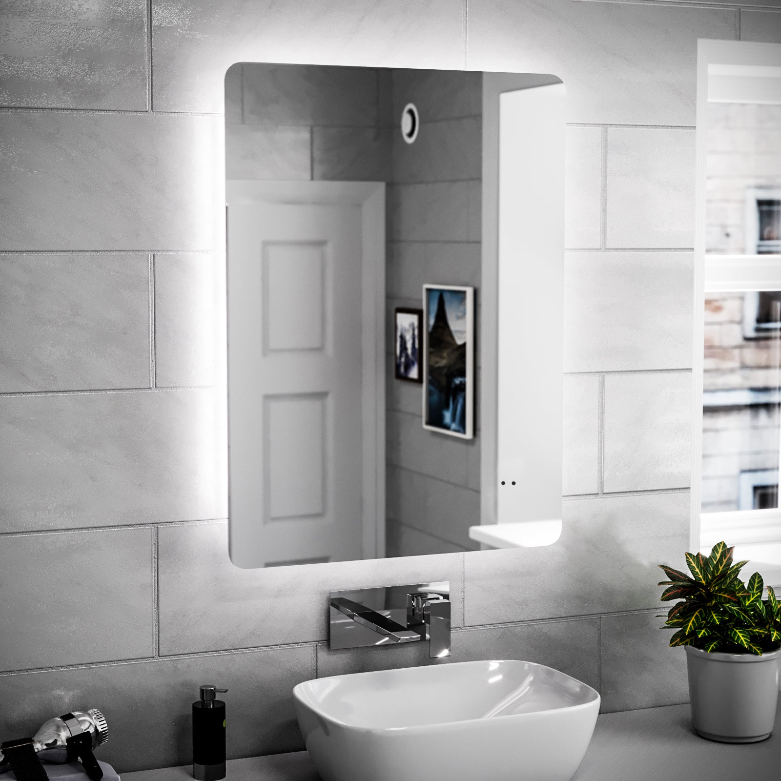 LED 600mm x 800mm IP44 Illuminated Round Corner Bathroom Mirror