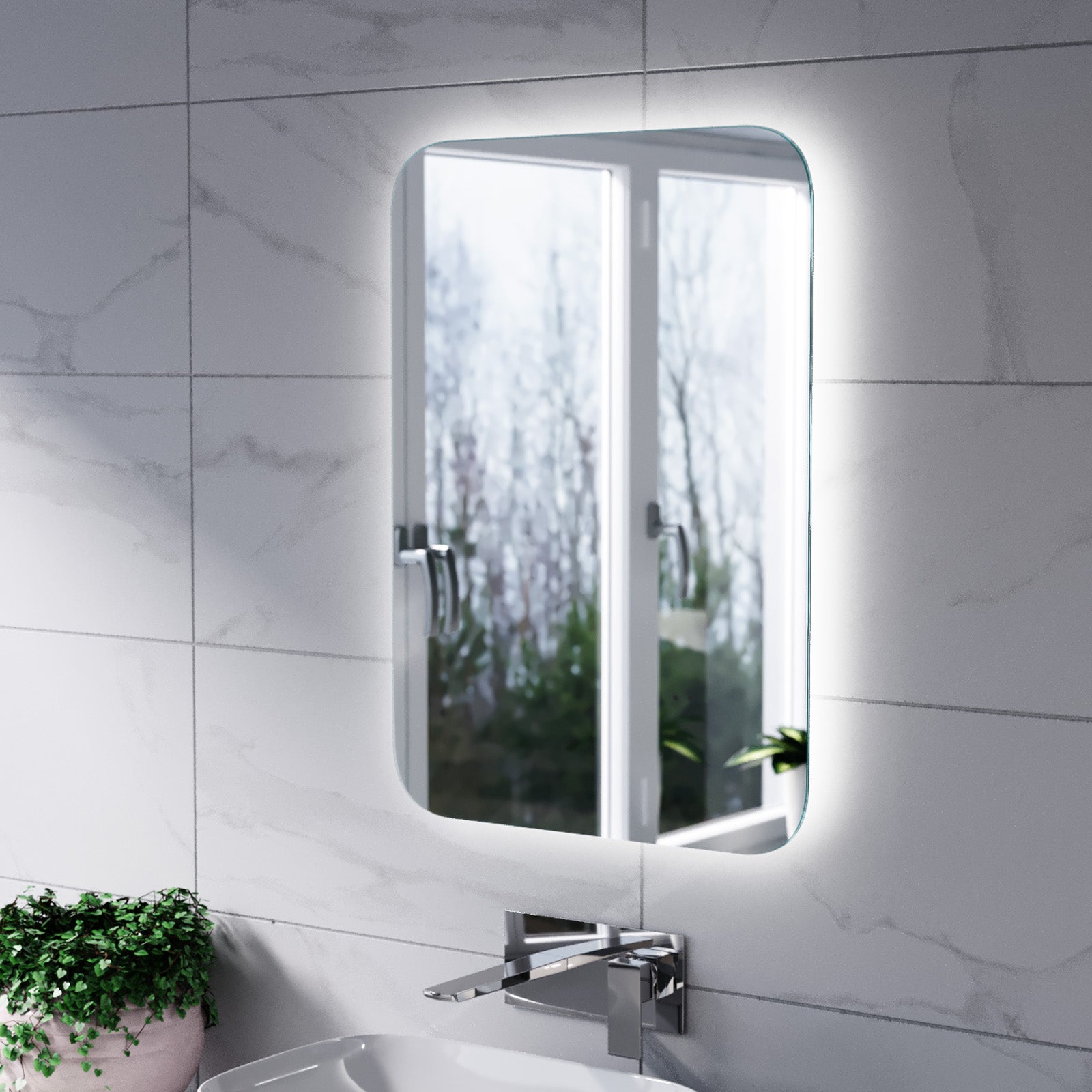 Motion Sensor Bathroom LED Mirror Shaver Socket Demister 500 x 700mm