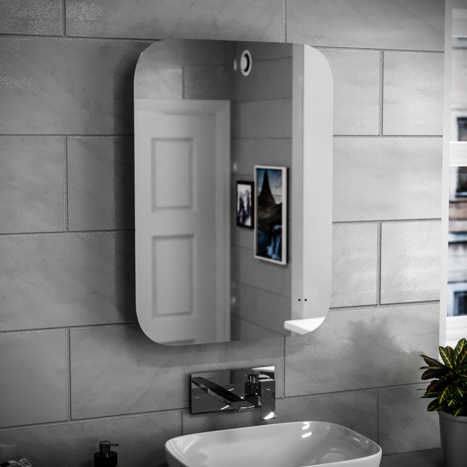 LED 500mm x 700mm Modern Round Corner Bathroom Mirror