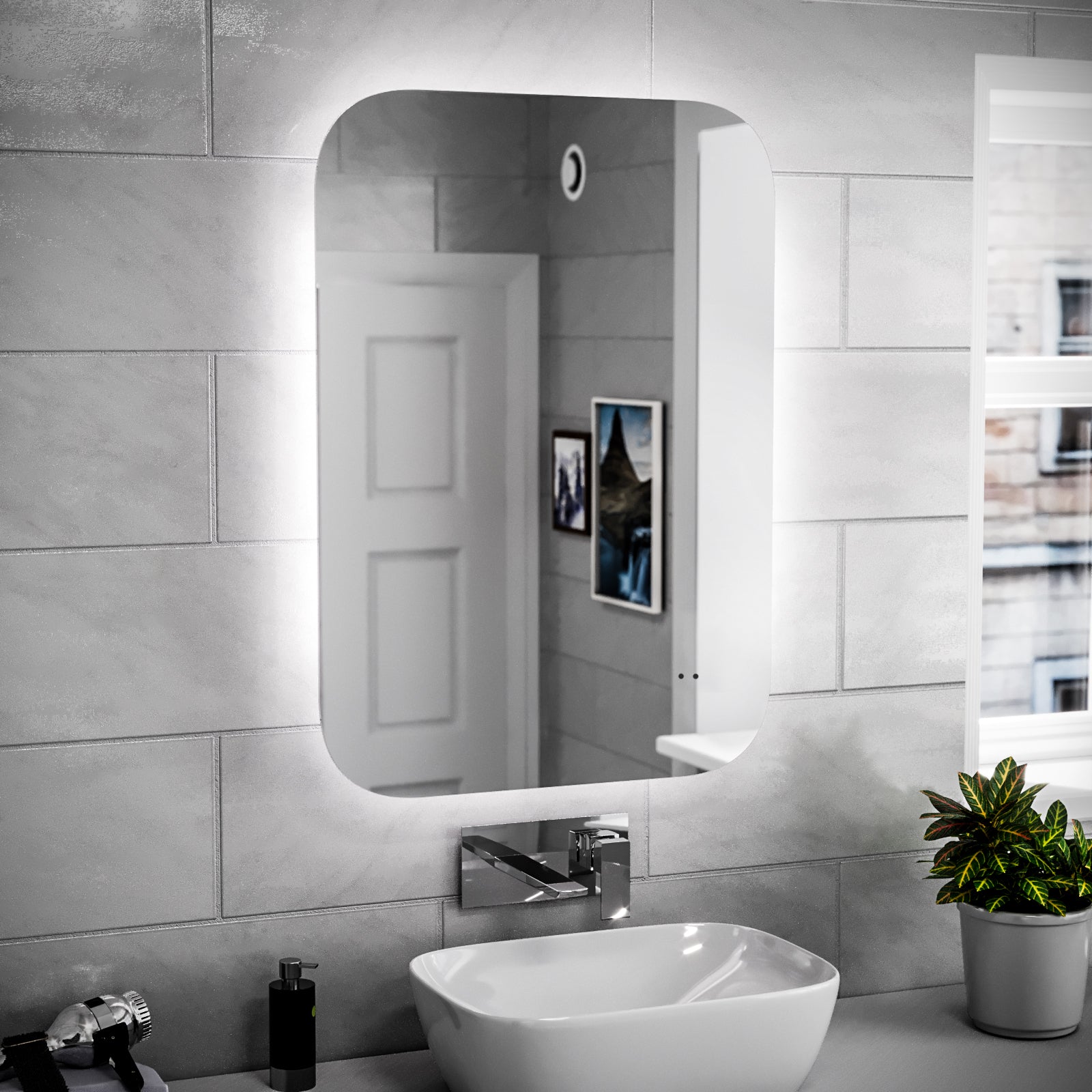 LED 600mm x 800mm Modern Round Corner Bathroom Mirror