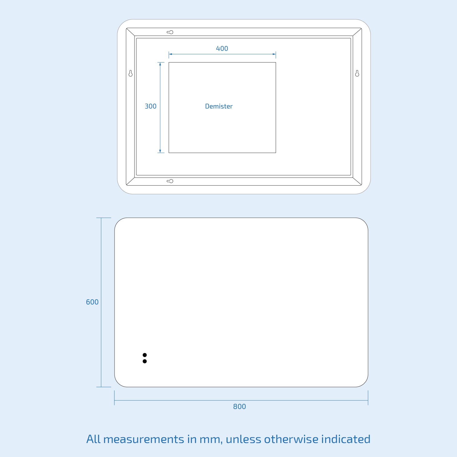 Motion Sensor Bathroom LED Mirror Rectangular Round Edge Shaver Socket Demister 600 x 800mm