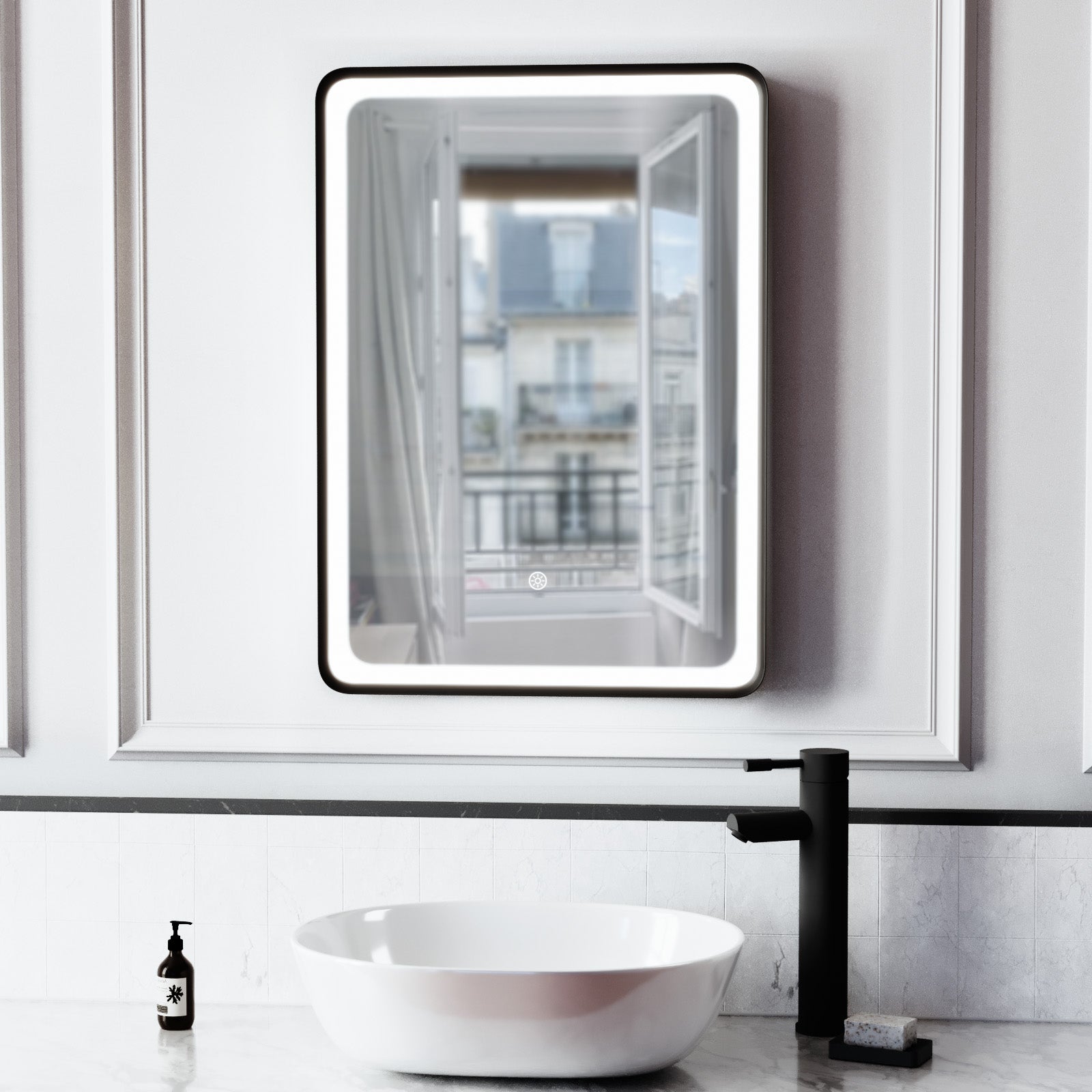 Herley Touch Sensor Bathroom LED Mirror Demister 500x700mm Matte Black