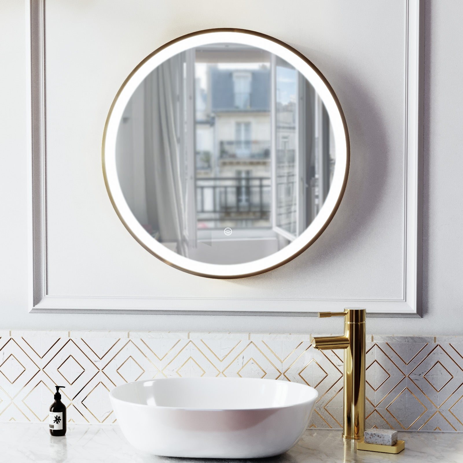 Kilsby Touch Sensor Bathroom LED Mirror Demister 600mm Brushed Brass