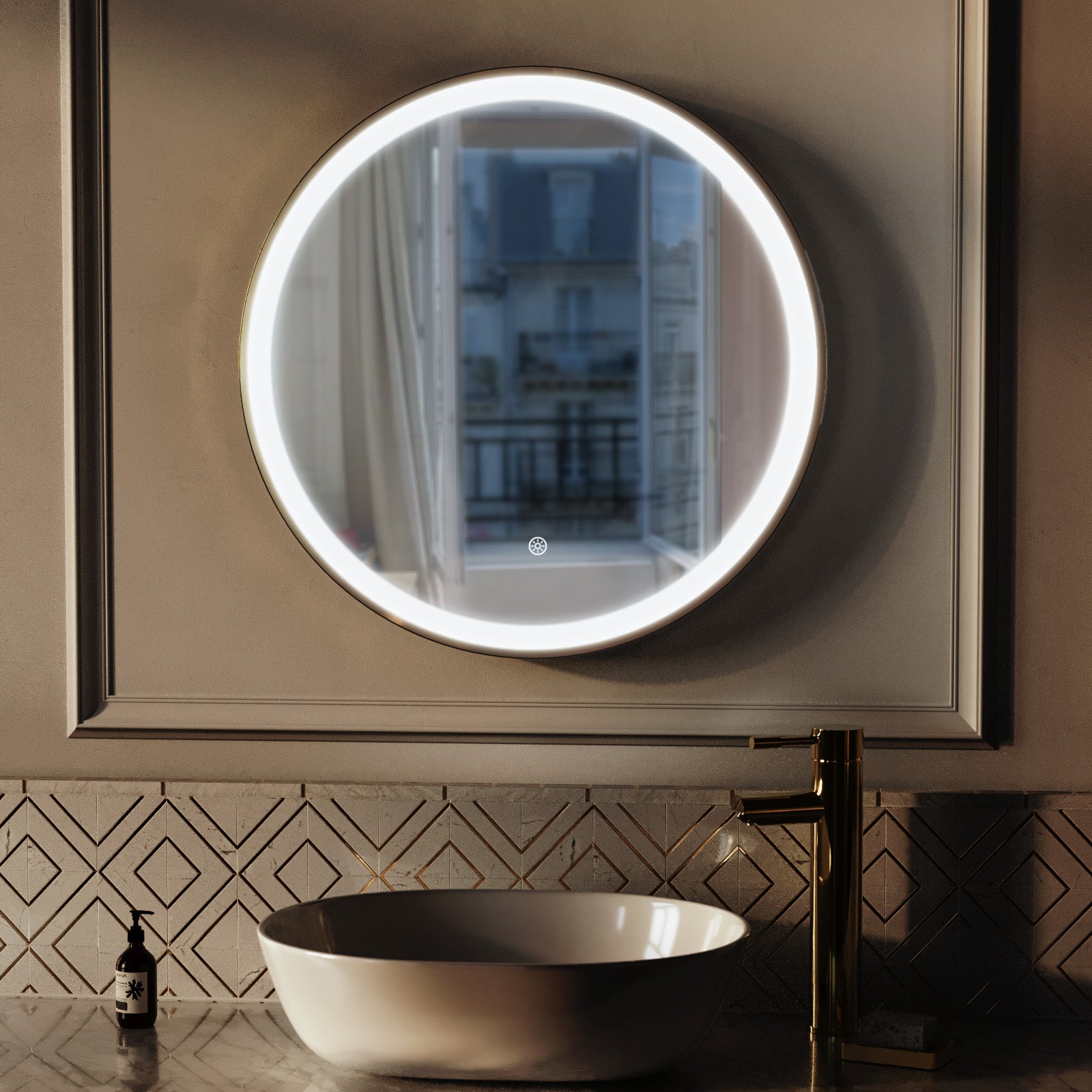 Kilsby Touch Sensor Bathroom LED Mirror Demister 600mm Brushed Brass