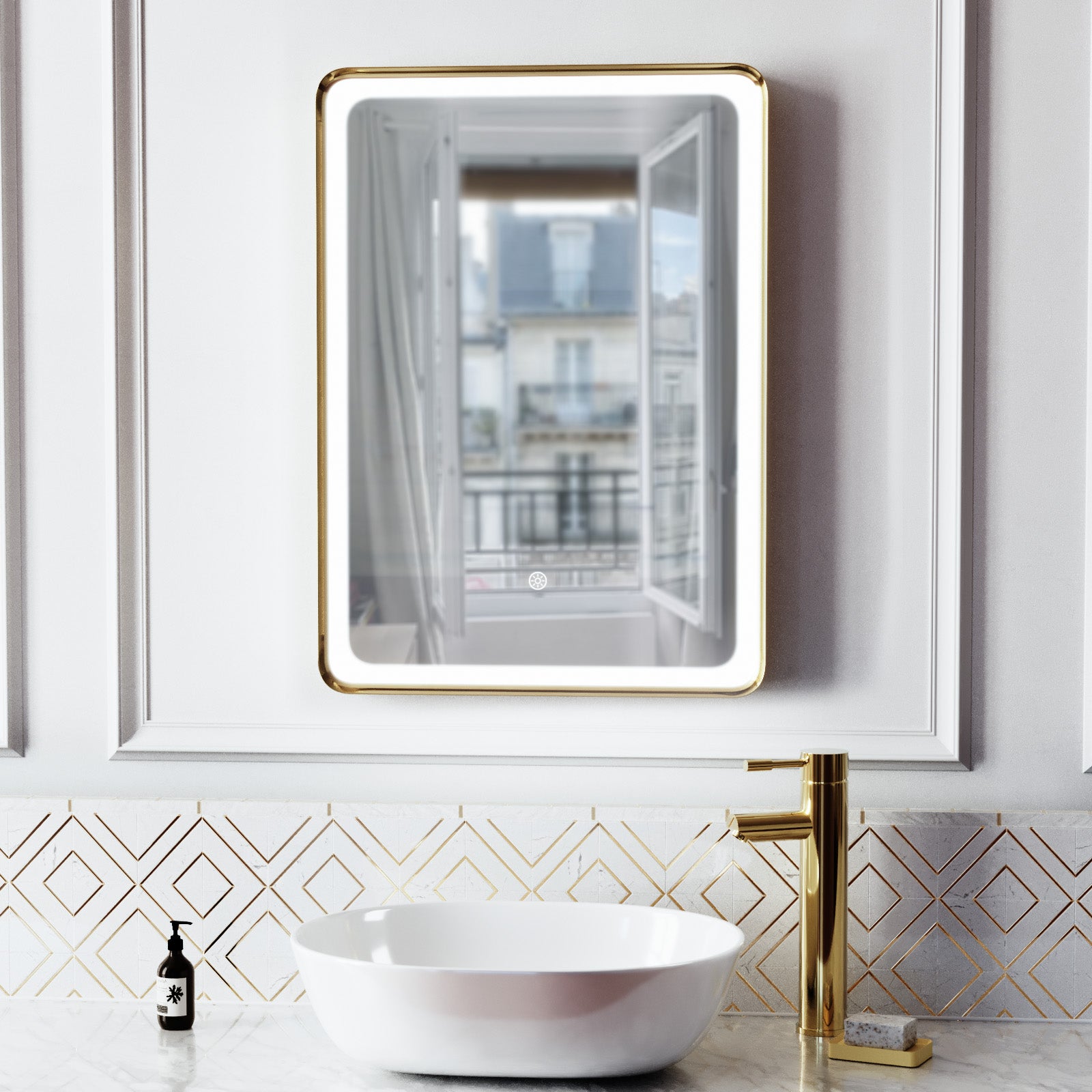 Herley Bathroom LED Mirror Demister Touch Sensor 500 x 700mm Brushed Brass