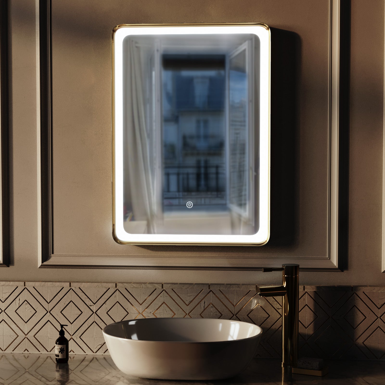 Herley Bathroom LED Mirror Demister Touch Sensor 500 x 700mm Brushed Brass