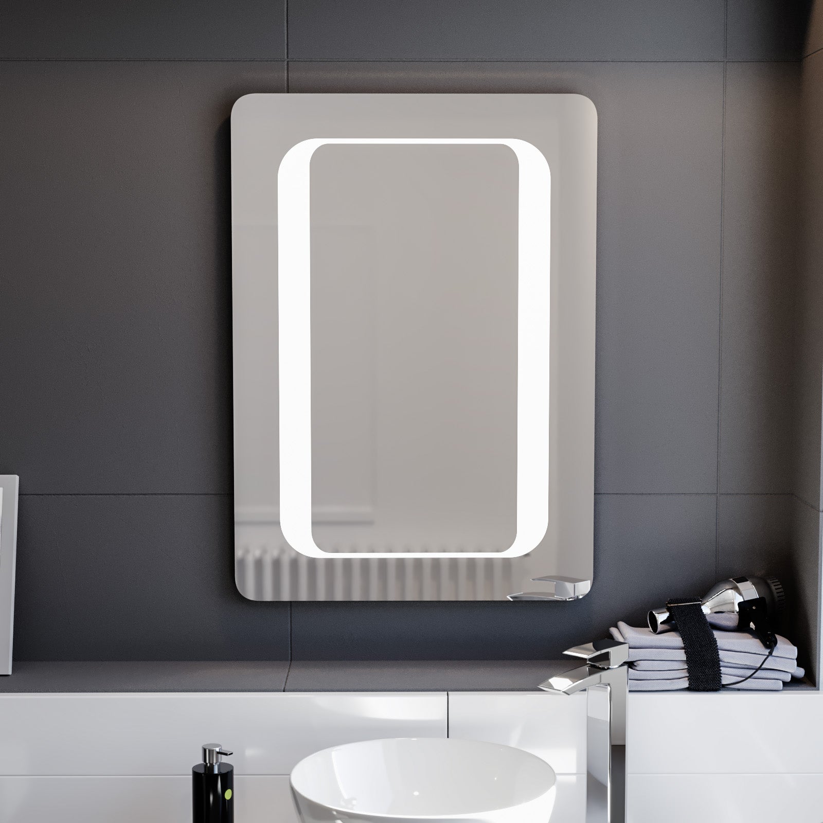 Ella LED Illuminated Mirror with Battery Powered Button Switch 500 x 700mm