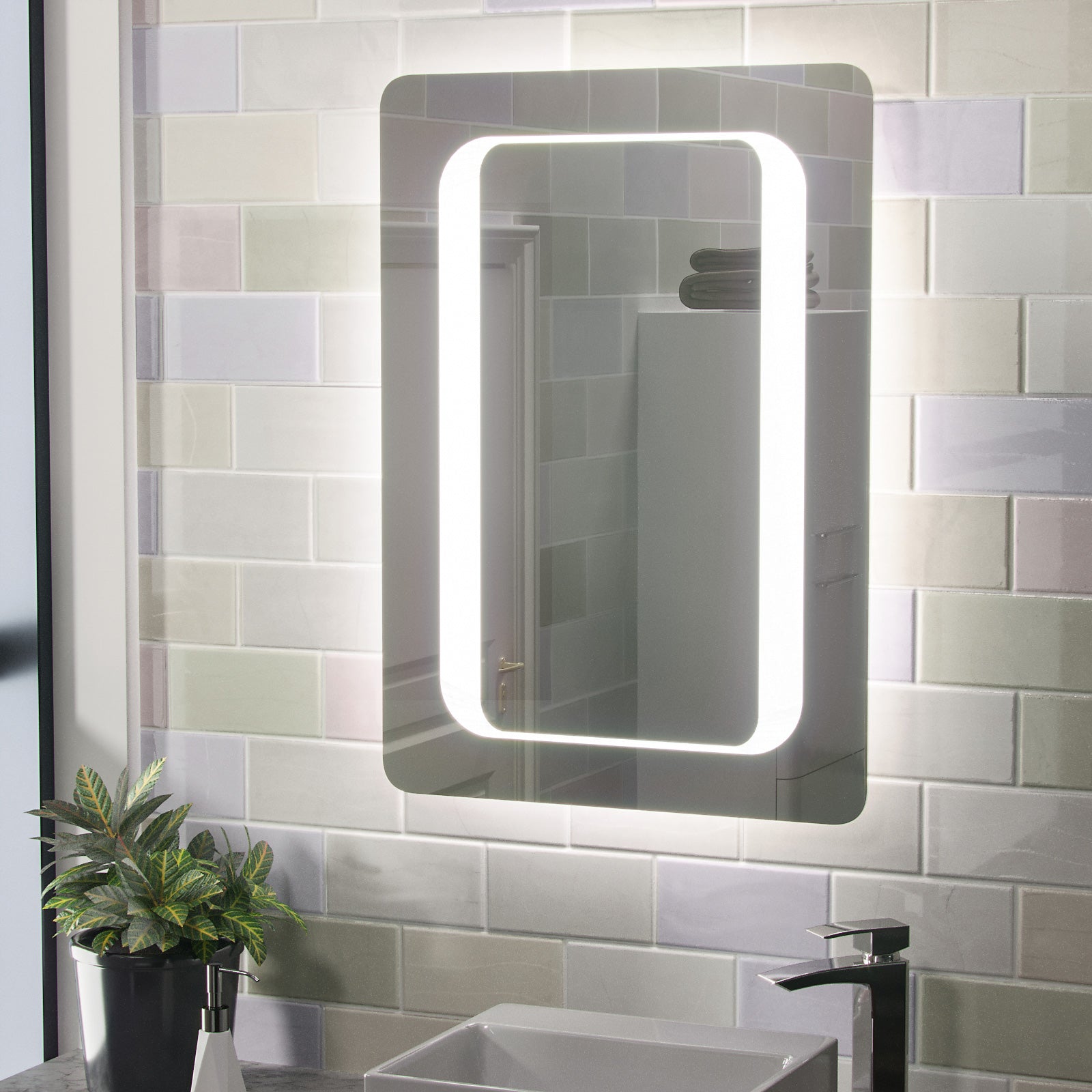 Ella LED Illuminated Mirror with Battery Powered Button Switch 500 x 700mm