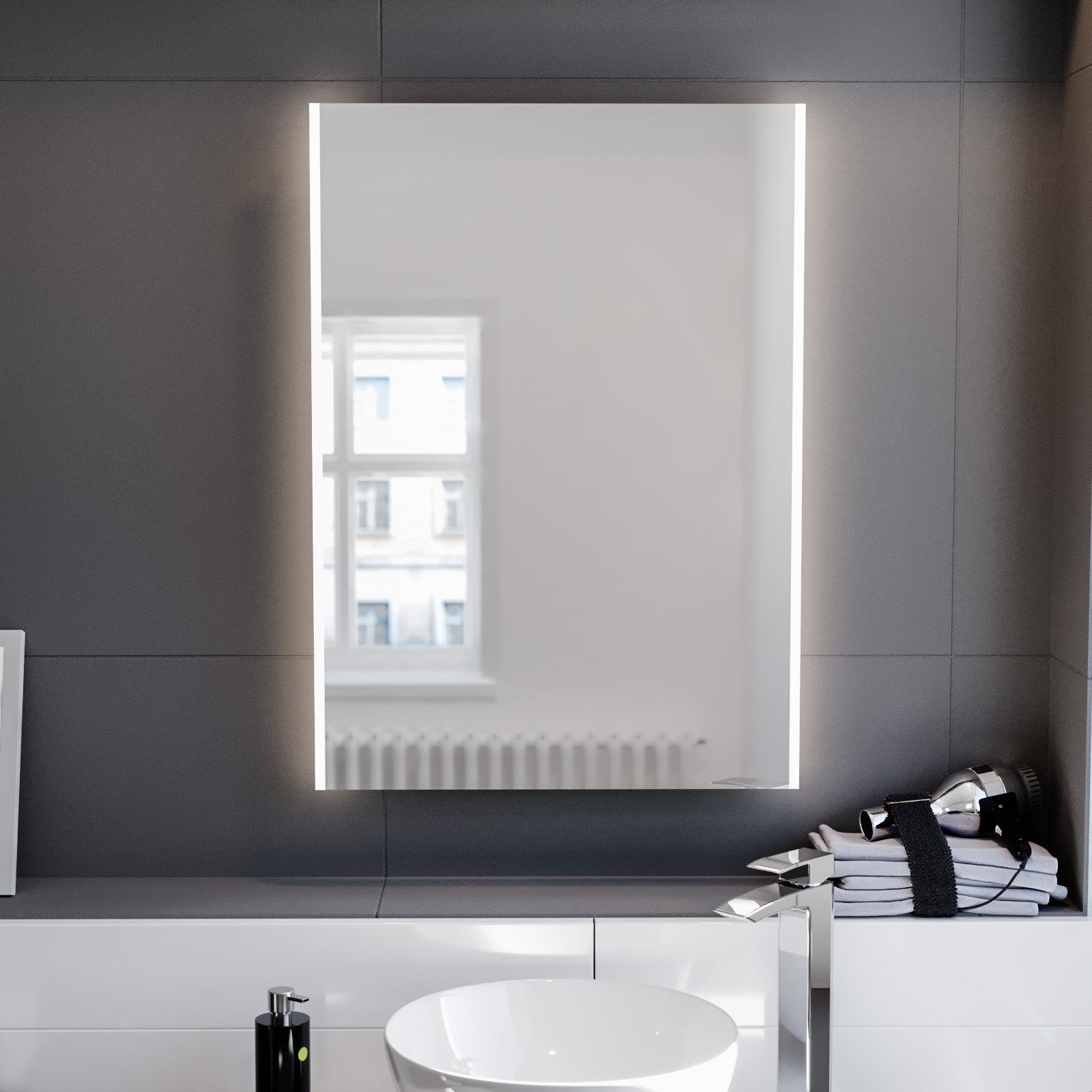 Large Battery Operated LED Backlit Illuminated Bathroom Mirror