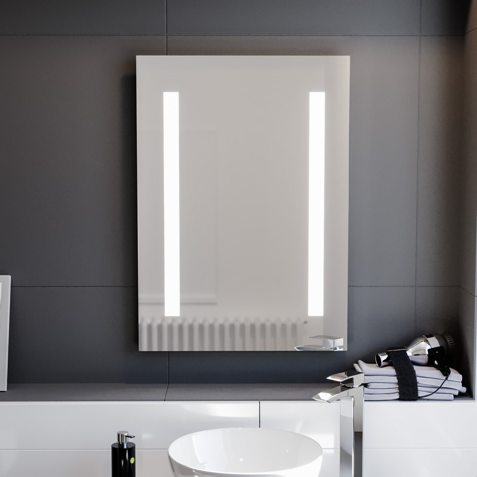 Lawerence Bathroom LED Mirror with Battery Powered Button Switch 500 x 700mm