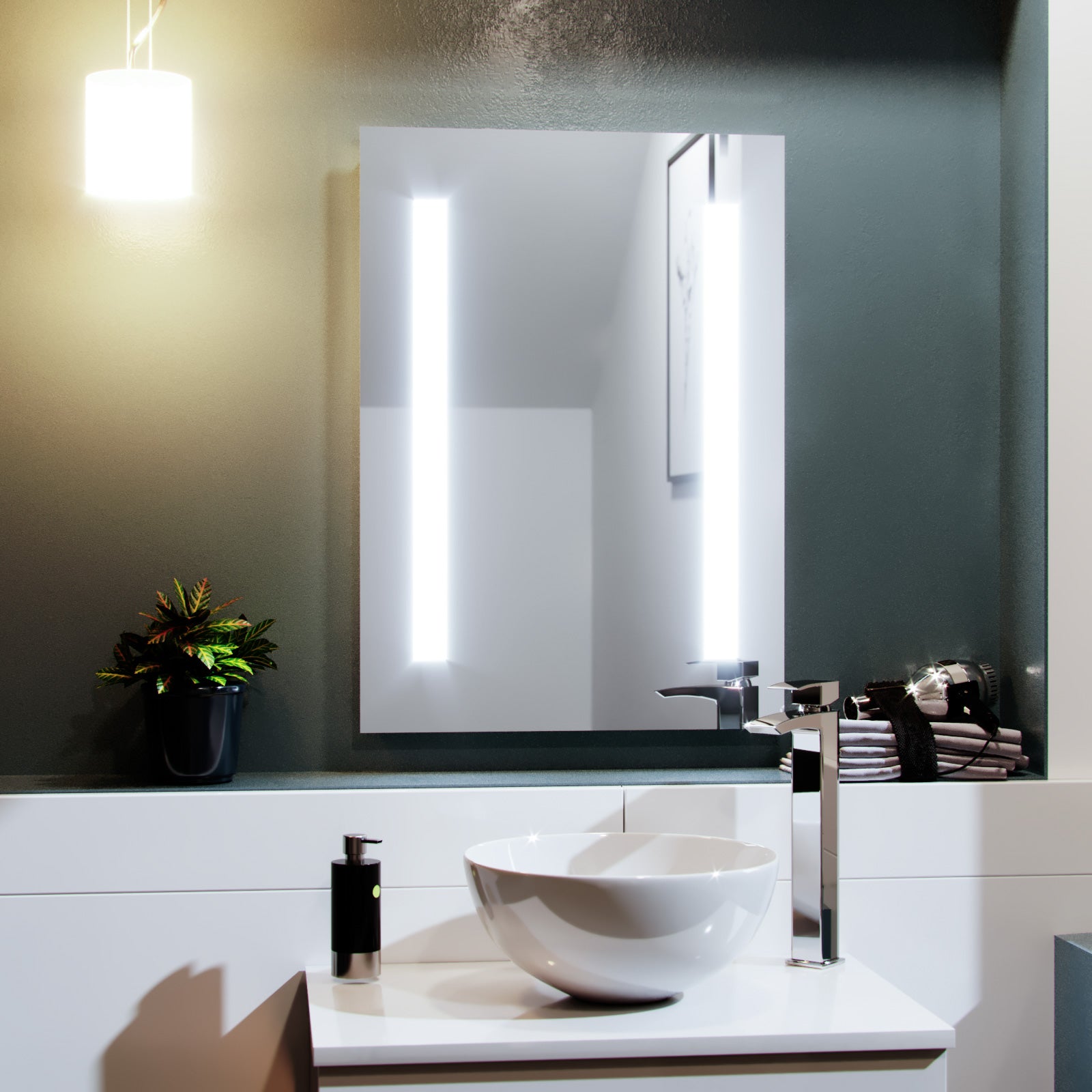 Lawerence Bathroom LED Mirror with Battery Powered Button Switch 500 x 700mm