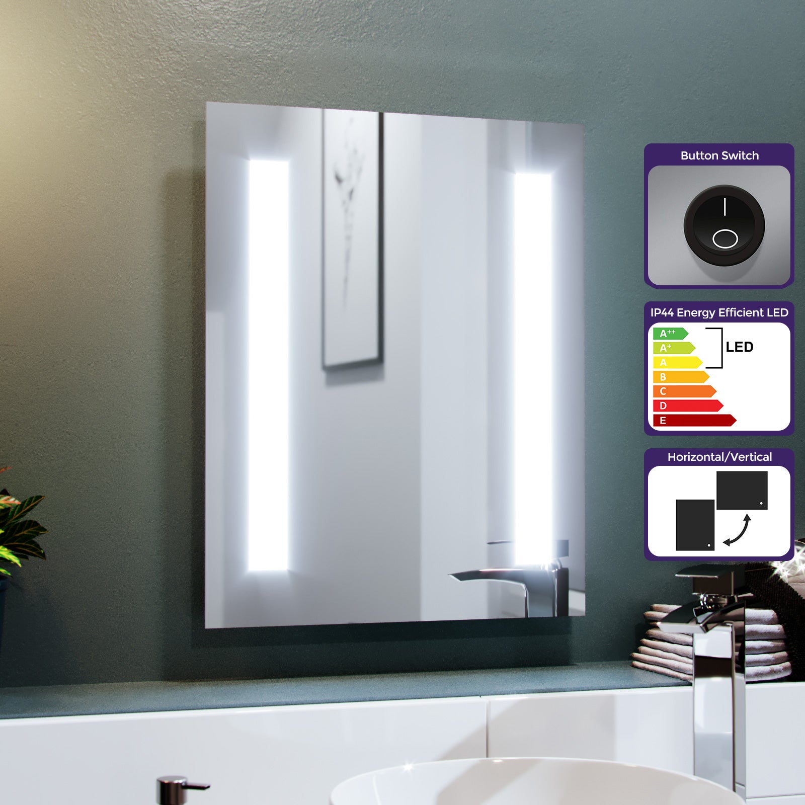 Lawerence Dual Bar LED 390 x 500mm Battery powered Bathroom Mirror