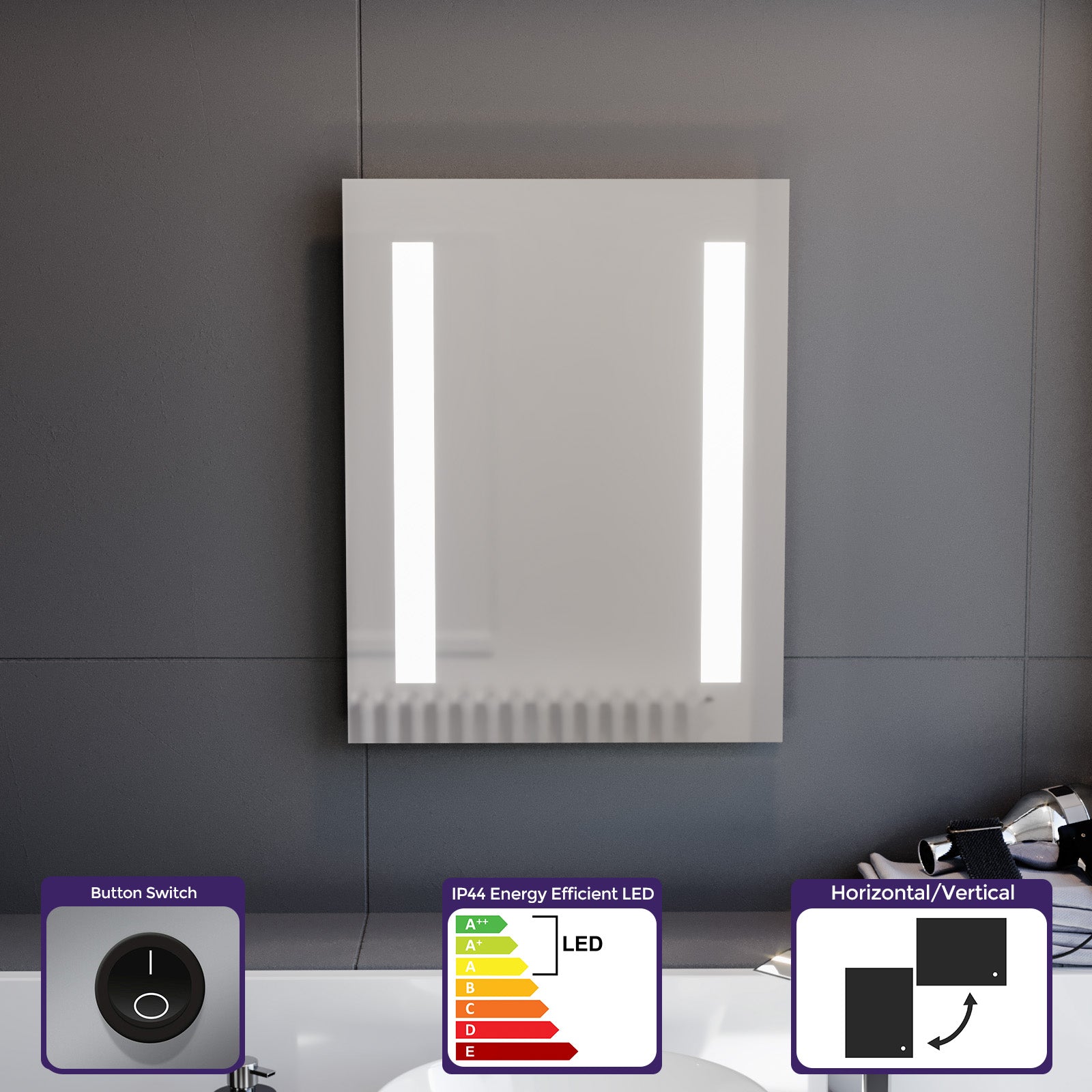 Lawerence Dual Bar LED 390 x 500mm Battery powered Bathroom Mirror