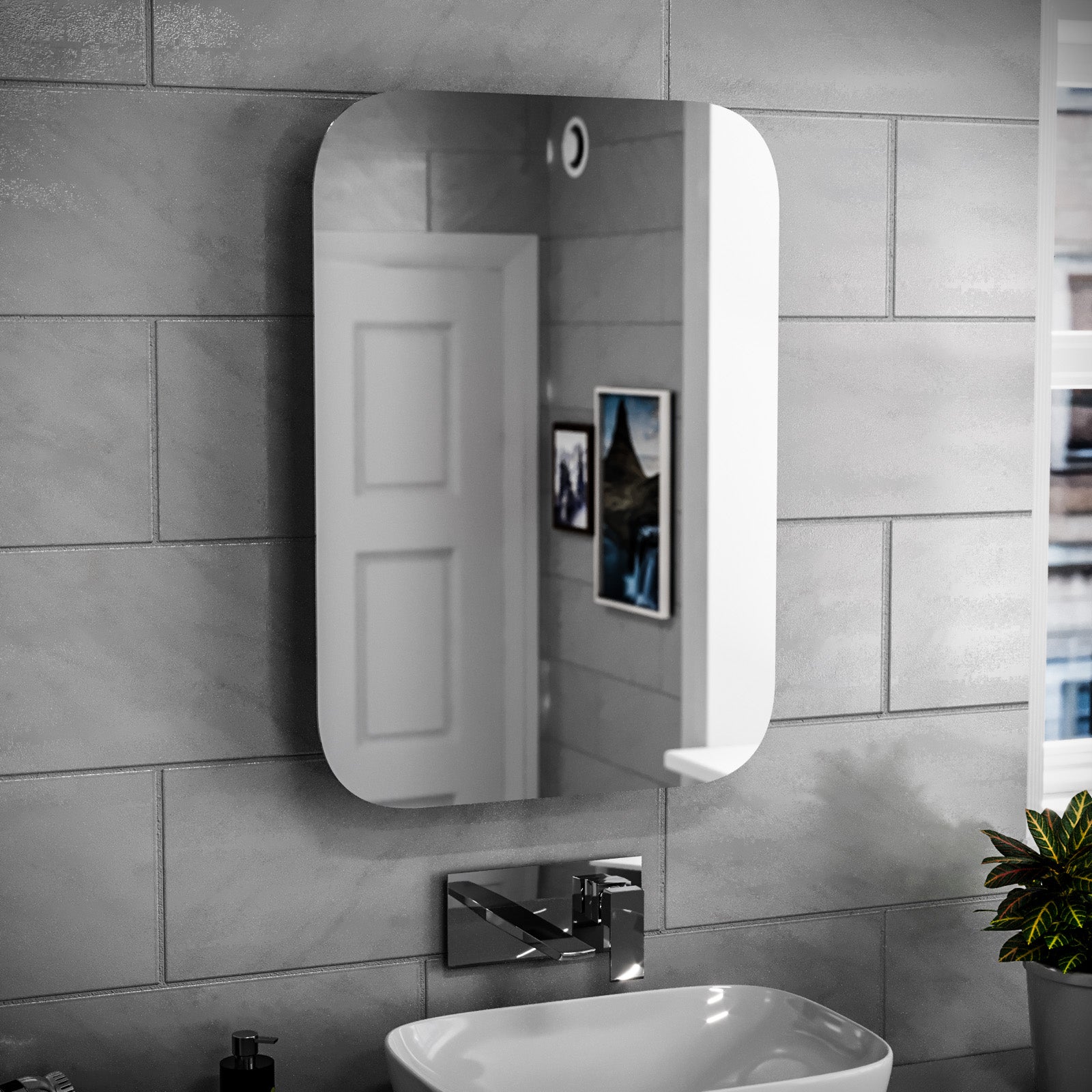 Bathroom LED Mirror With Battery Powered Button Switch 500 x 700mm