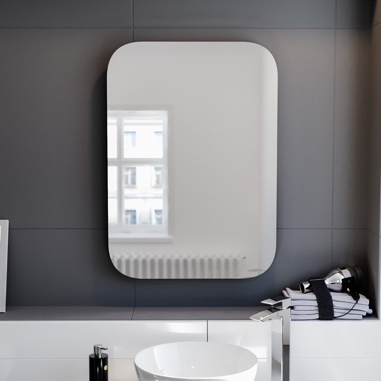 Bathroom LED Mirror With Battery Powered Button Switch 500 x 700mm