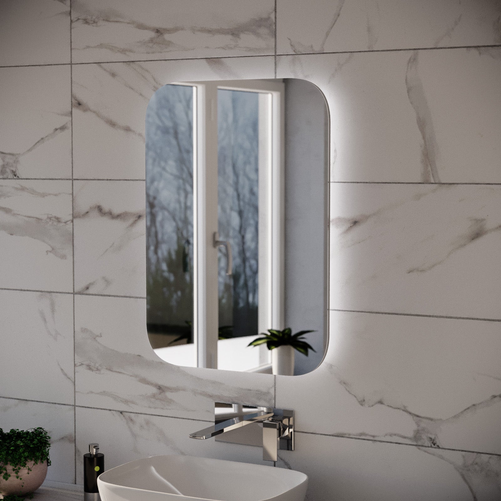 Bathroom LED Mirror With Battery Powered Button Switch 500 x 700mm