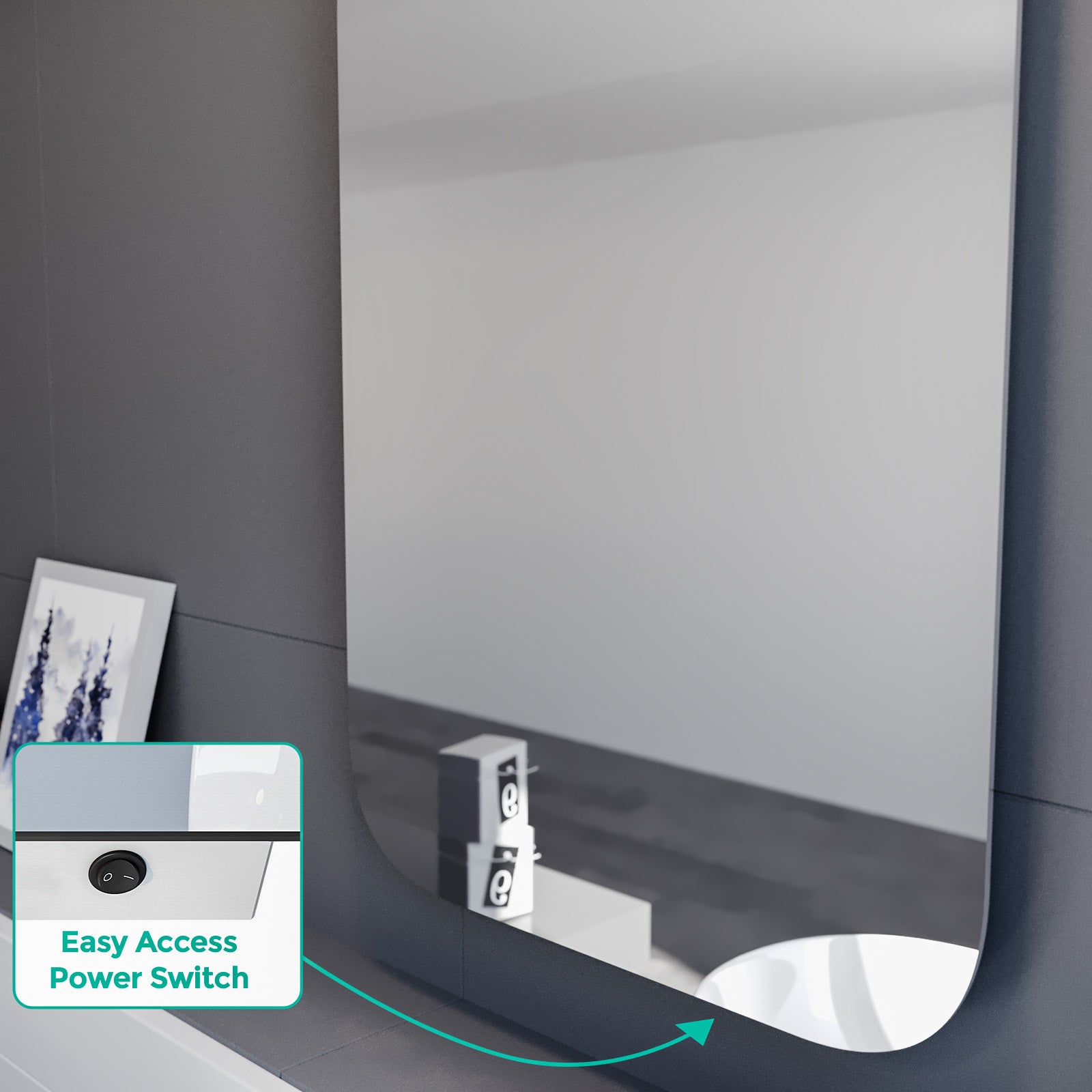 Bathroom LED Mirror With Battery Powered Button Switch 500 x 700mm
