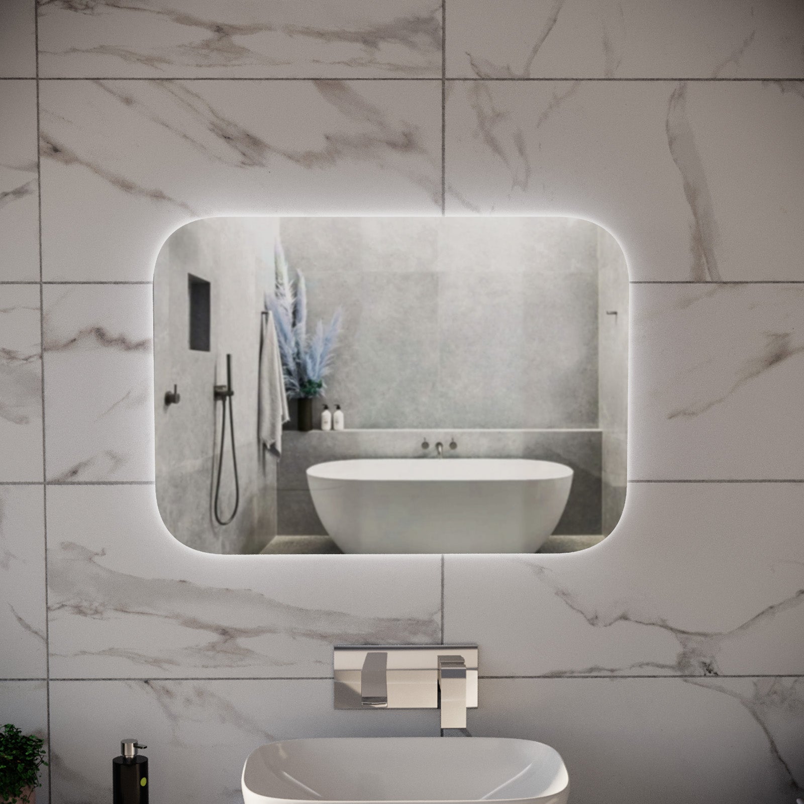 Bathroom LED Mirror With Battery Powered Button Switch 500 x 700mm