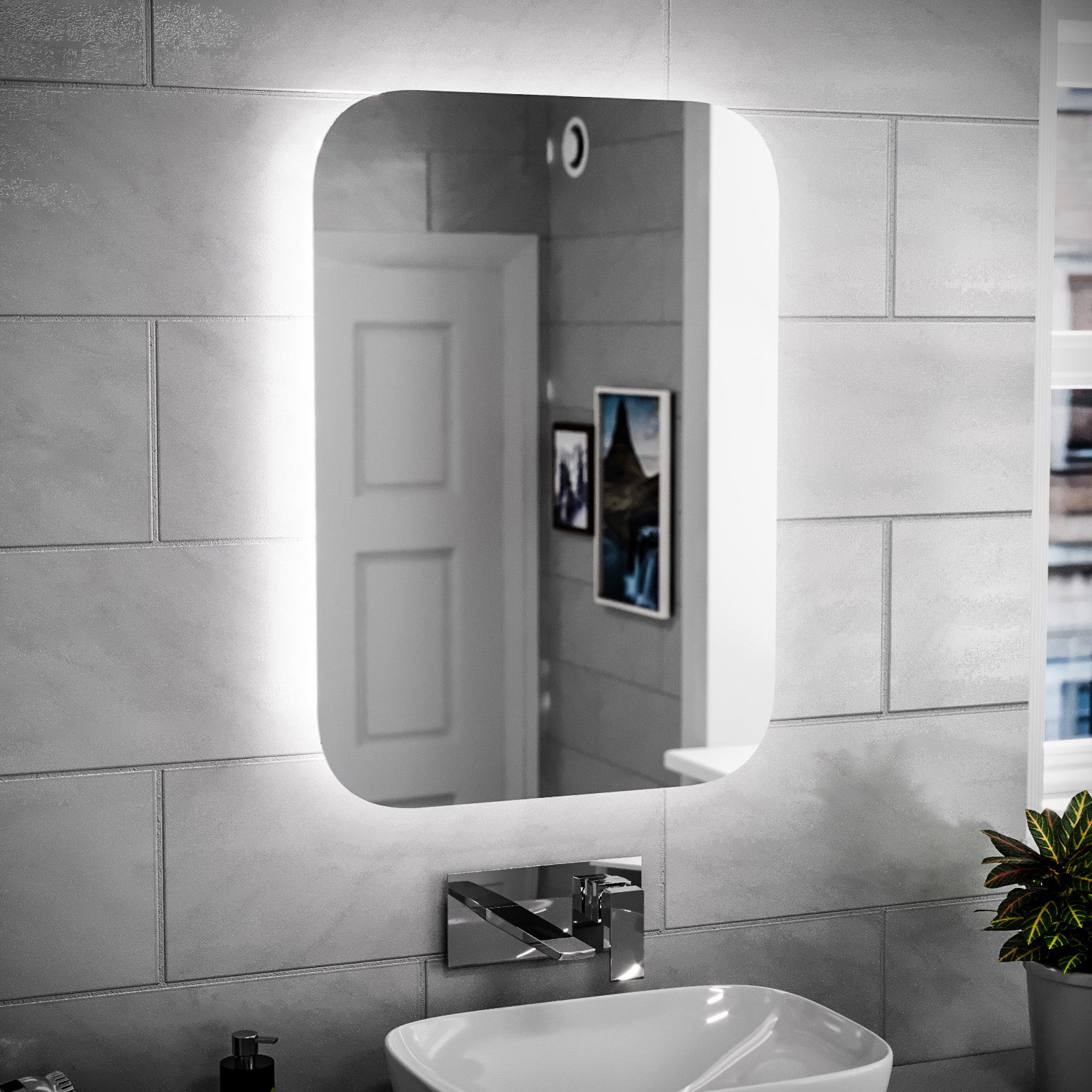 Bathroom LED Mirror With Battery Powered Button Switch 500 x 700mm