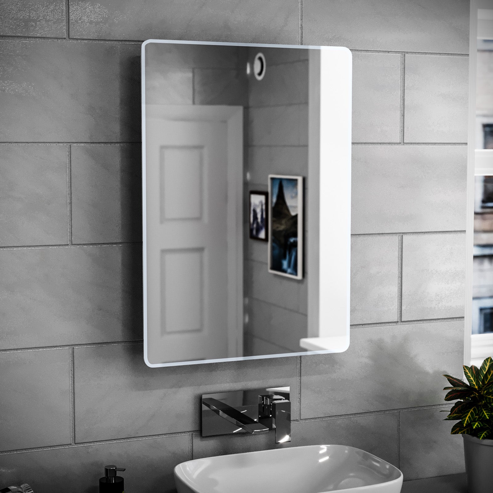 Modern Bathroom LED Mirror with Battery Powered Button Switch 500x700mm