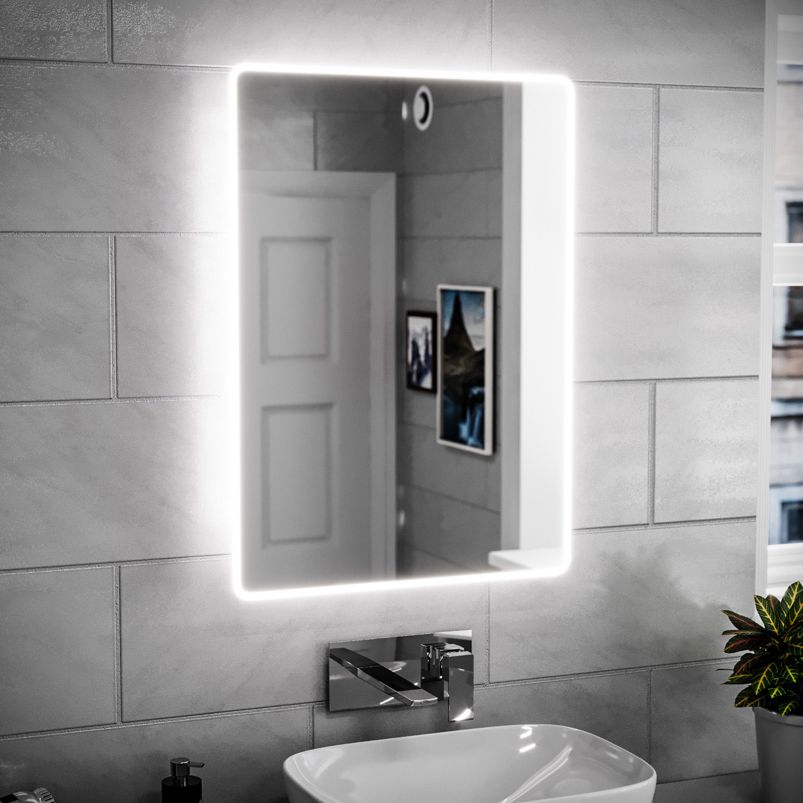 Modern Bathroom LED Mirror with Battery Powered Button Switch 500x700mm