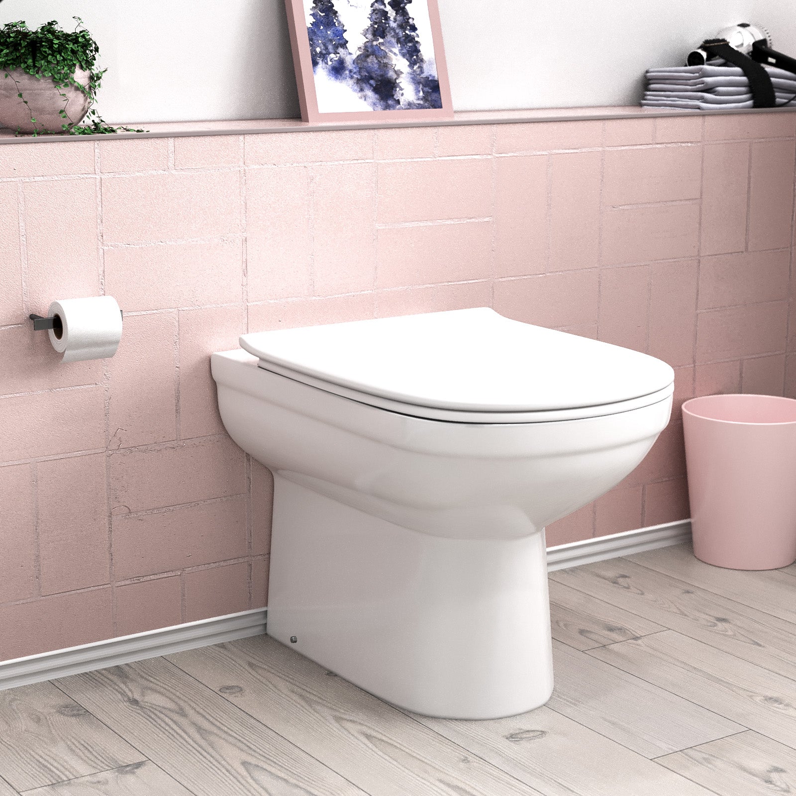 Back to Wall Rimless White Ceramic Toilet Pan with Soft Closed Seat