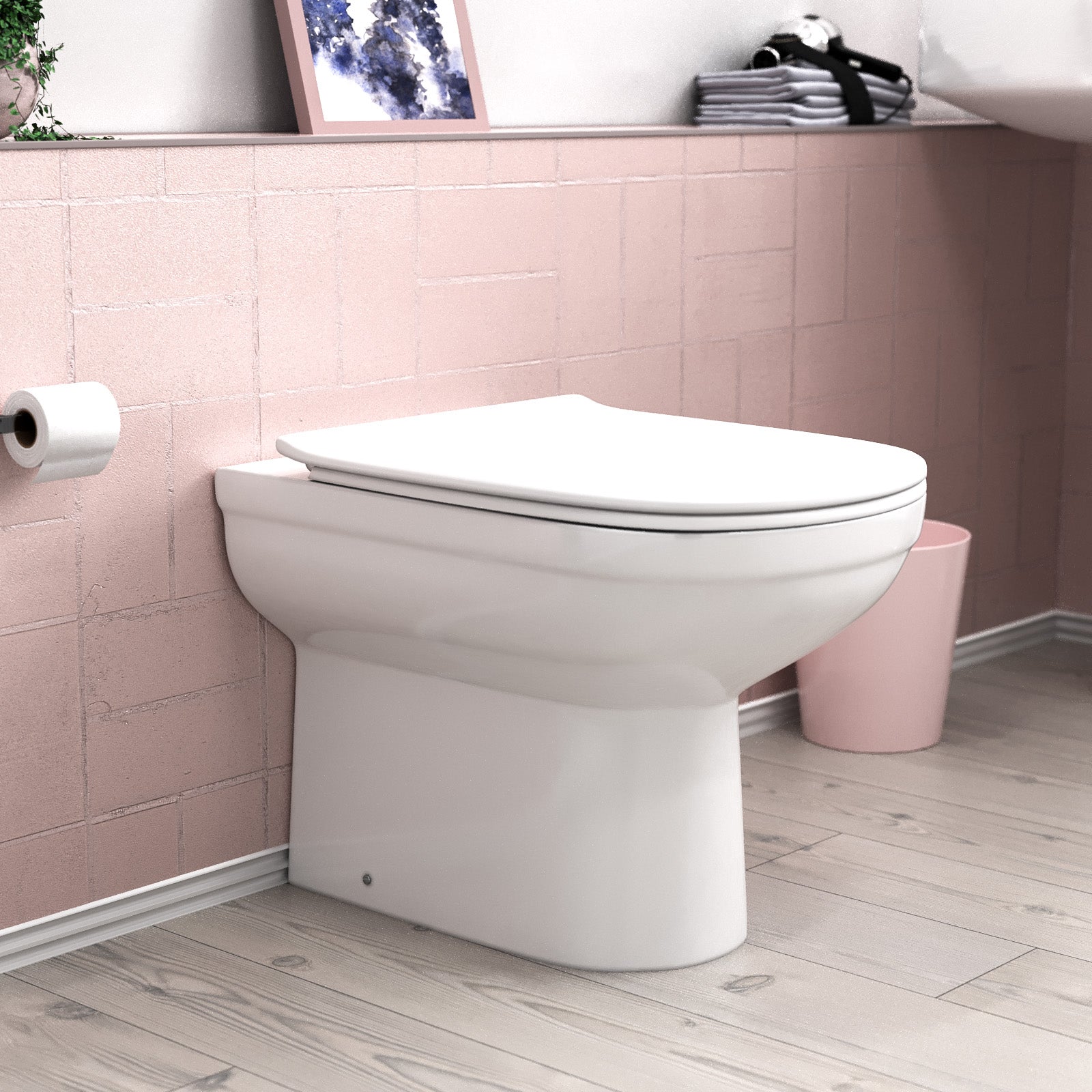 Back to Wall Rimless White Ceramic Toilet Pan with Soft Closed Seat