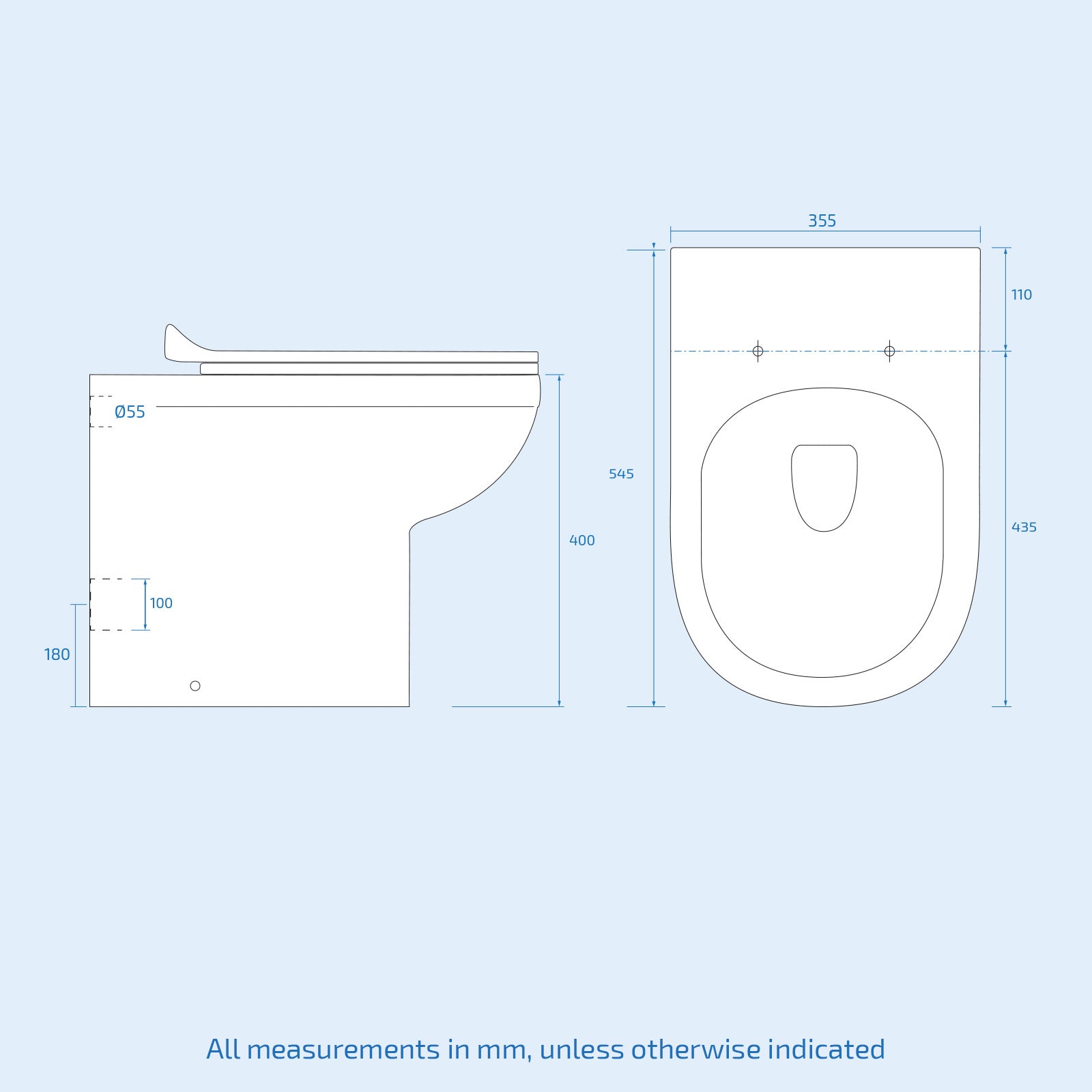 Back to Wall Rimless White Ceramic Toilet Pan with Soft Closed Seat