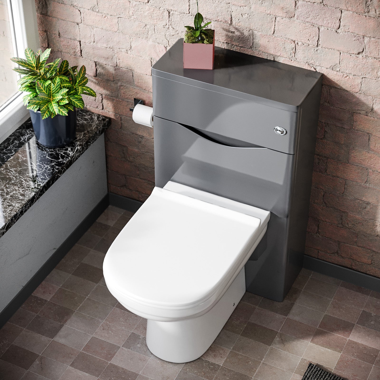 Merton Modern Back To Wall Toilet Pan and WC Unit Soft Close Seat Steel Grey