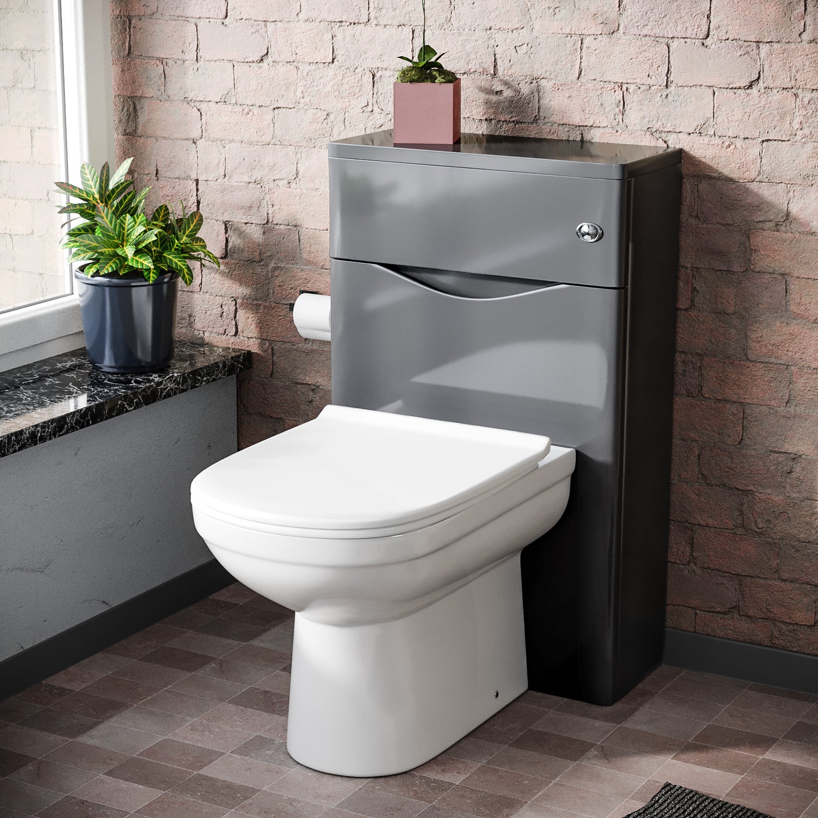 Merton Modern Back To Wall Toilet Pan and WC Unit Soft Close Seat Steel Grey