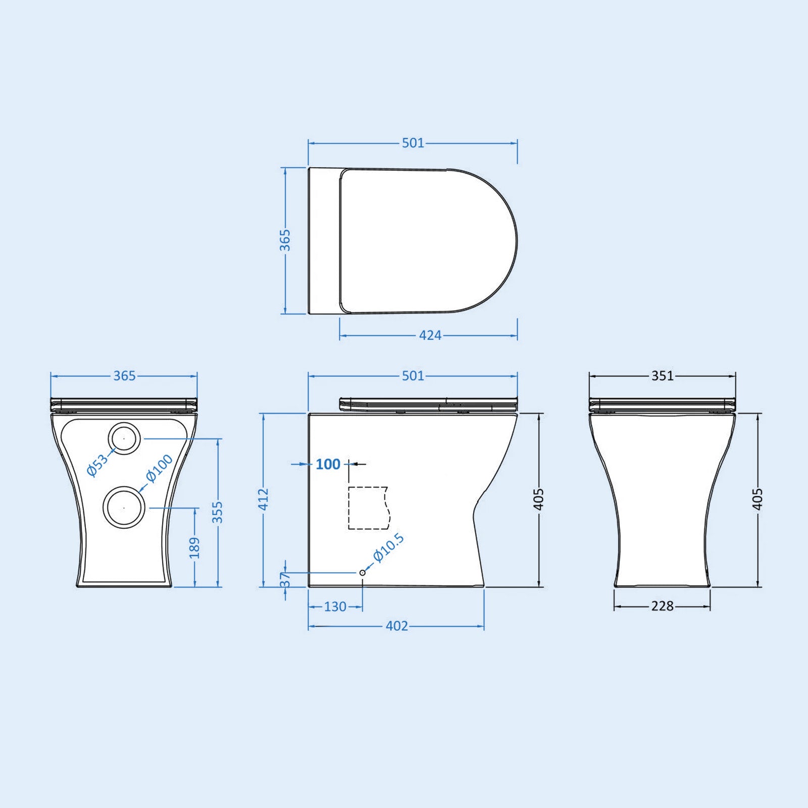 Back to Wall Rimless Toilet Pan With Soft Close Seat - White