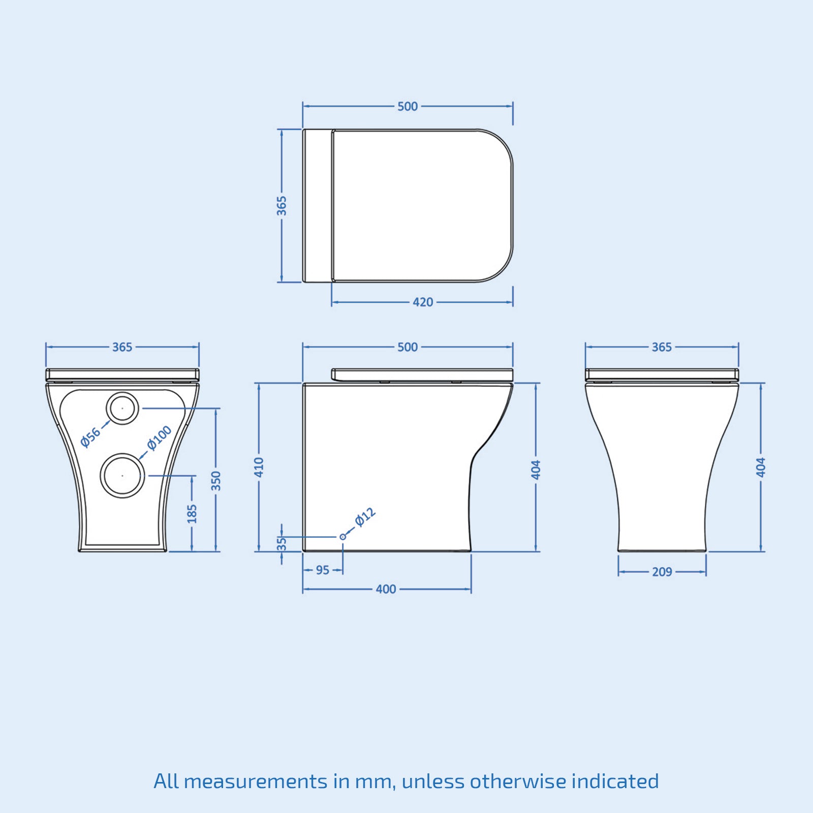 Square Back to Wall Rimless Toilet and Soft Close Seat White