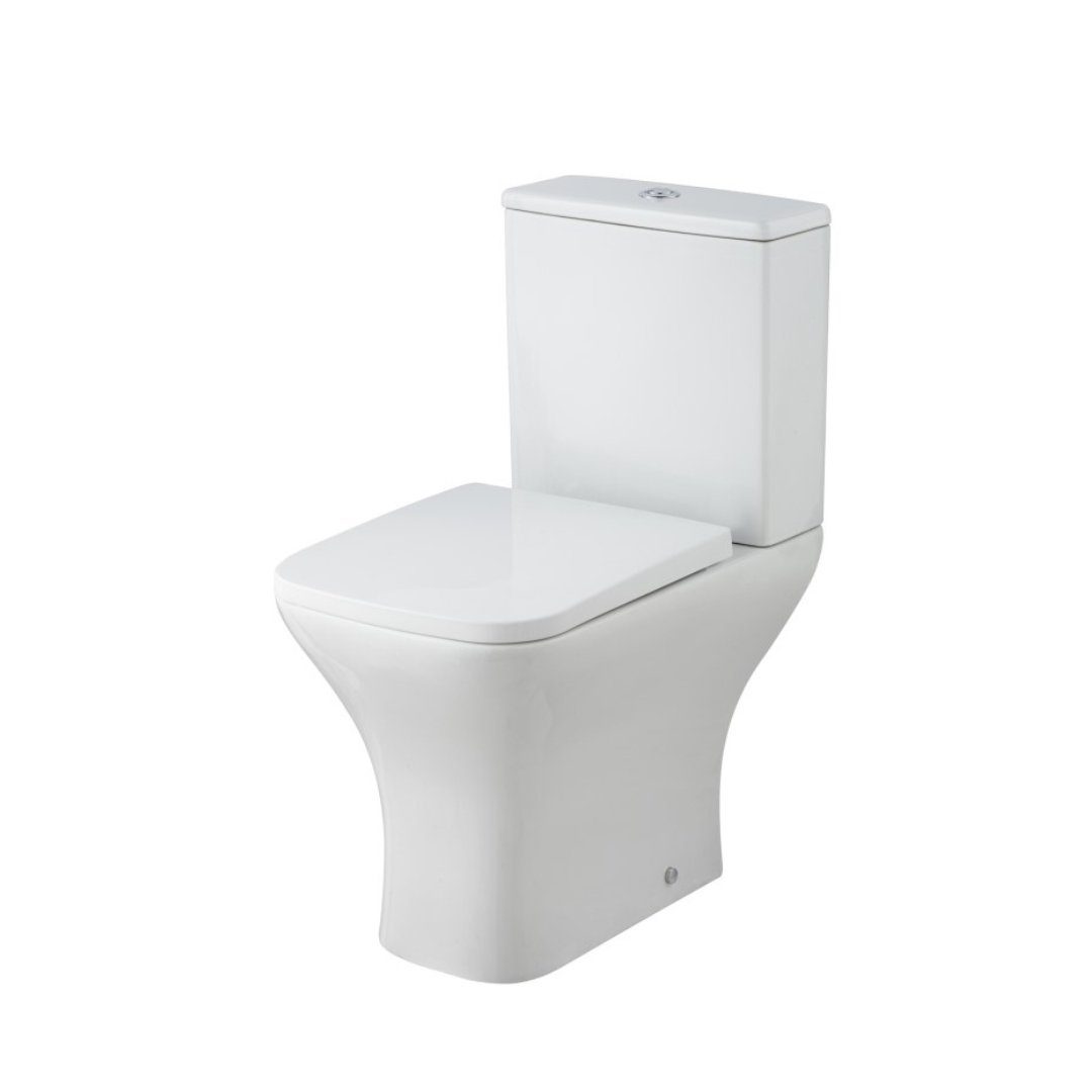 Nuie Rimless Square Compact Close Coupled Toilet WC Pan, Toilet Seat & Cistern