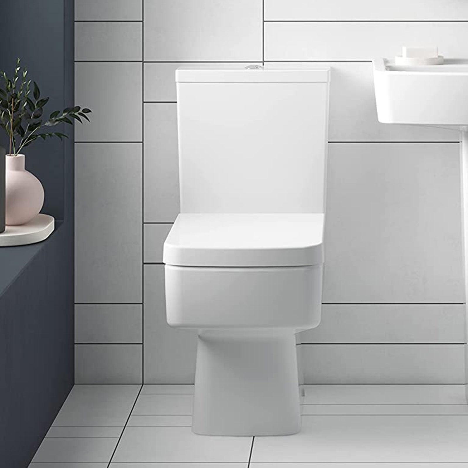Nuie Legend Modern Square Close Coupled Toilet Bathroom WC Pan, Toilet Seat & Cistern