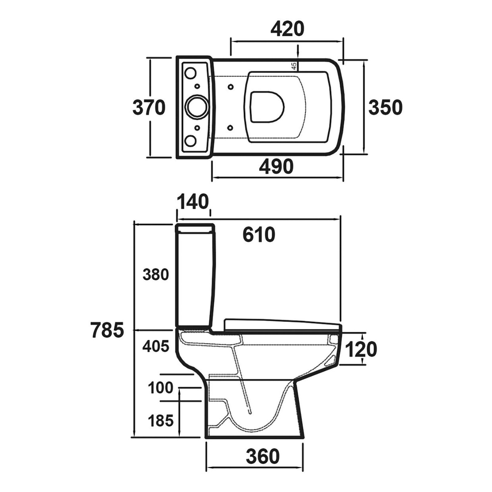 Nuie Legend Modern Square Close Coupled Toilet Bathroom WC Pan, Toilet Seat & Cistern