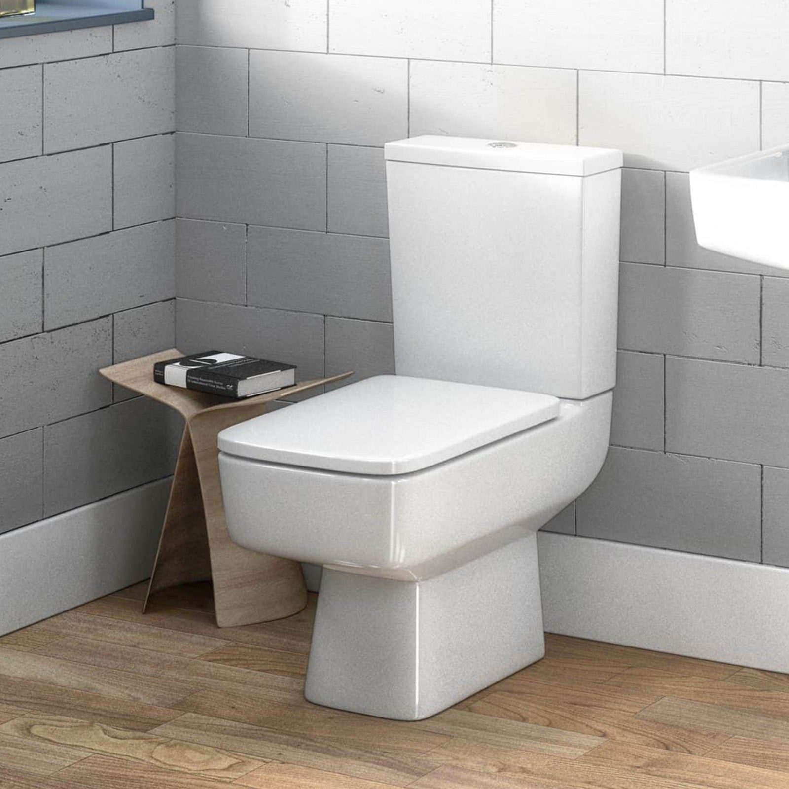 Nuie Legend Modern Square Close Coupled Toilet Bathroom WC Pan, Toilet Seat & Cistern