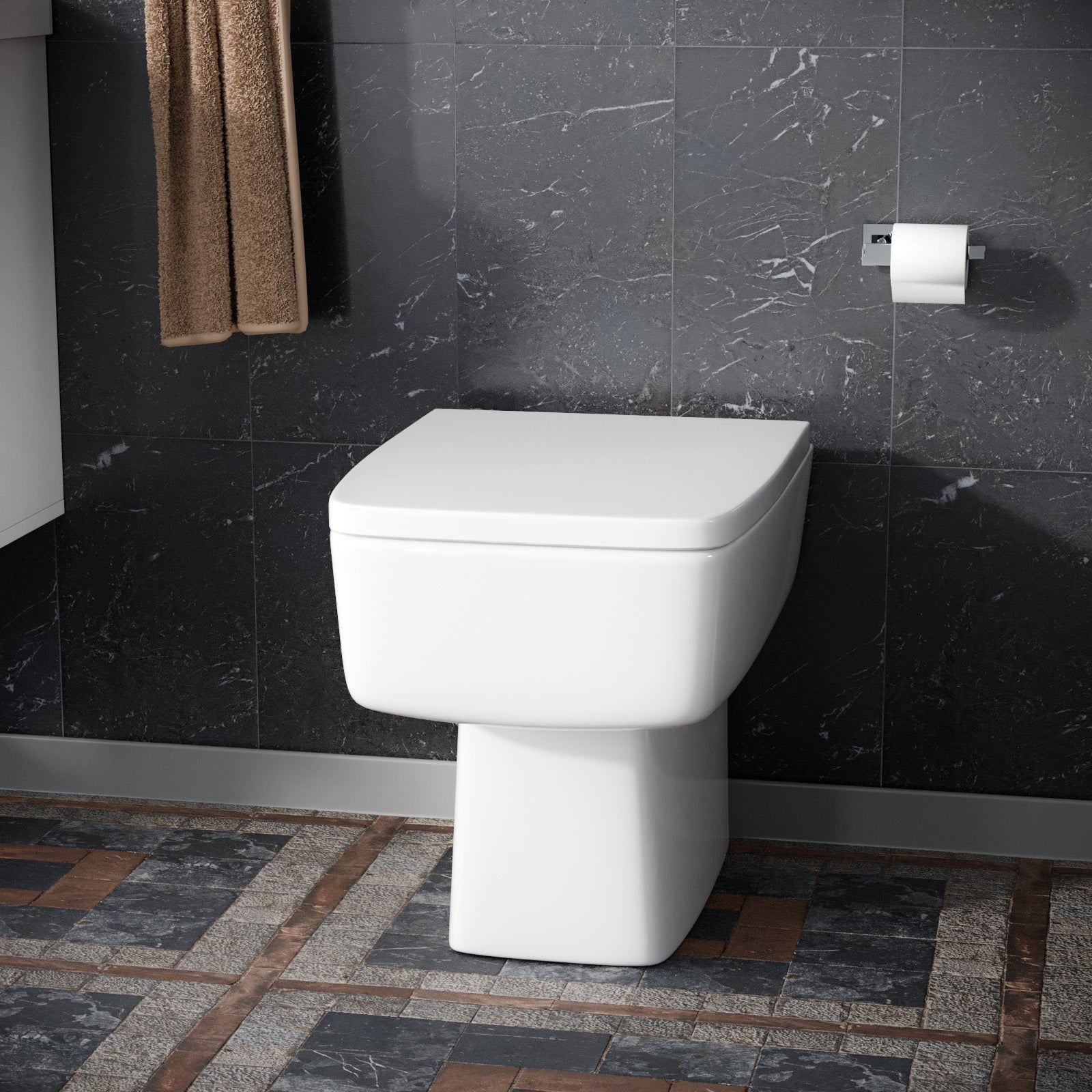 Bushbury Modern Square 350mm Back to Wall Toilet and Soft Close Seat White