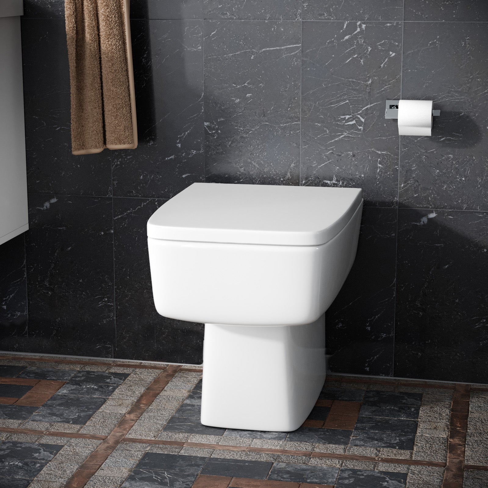 Bushbury Modern Square 350mm Back to Wall Toilet and Soft Close Seat White