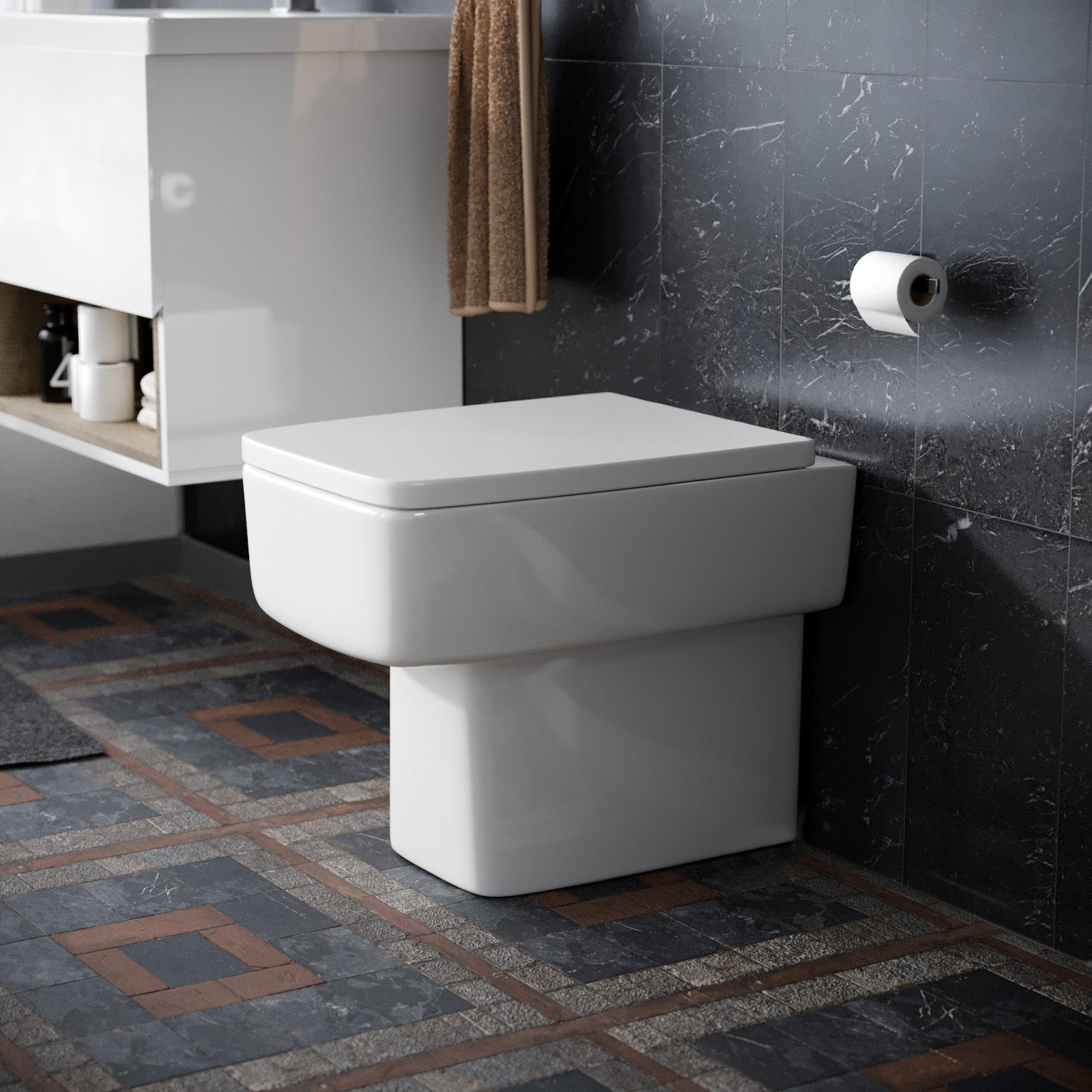 Bushbury Modern Square 350mm Back to Wall Toilet and Soft Close Seat White