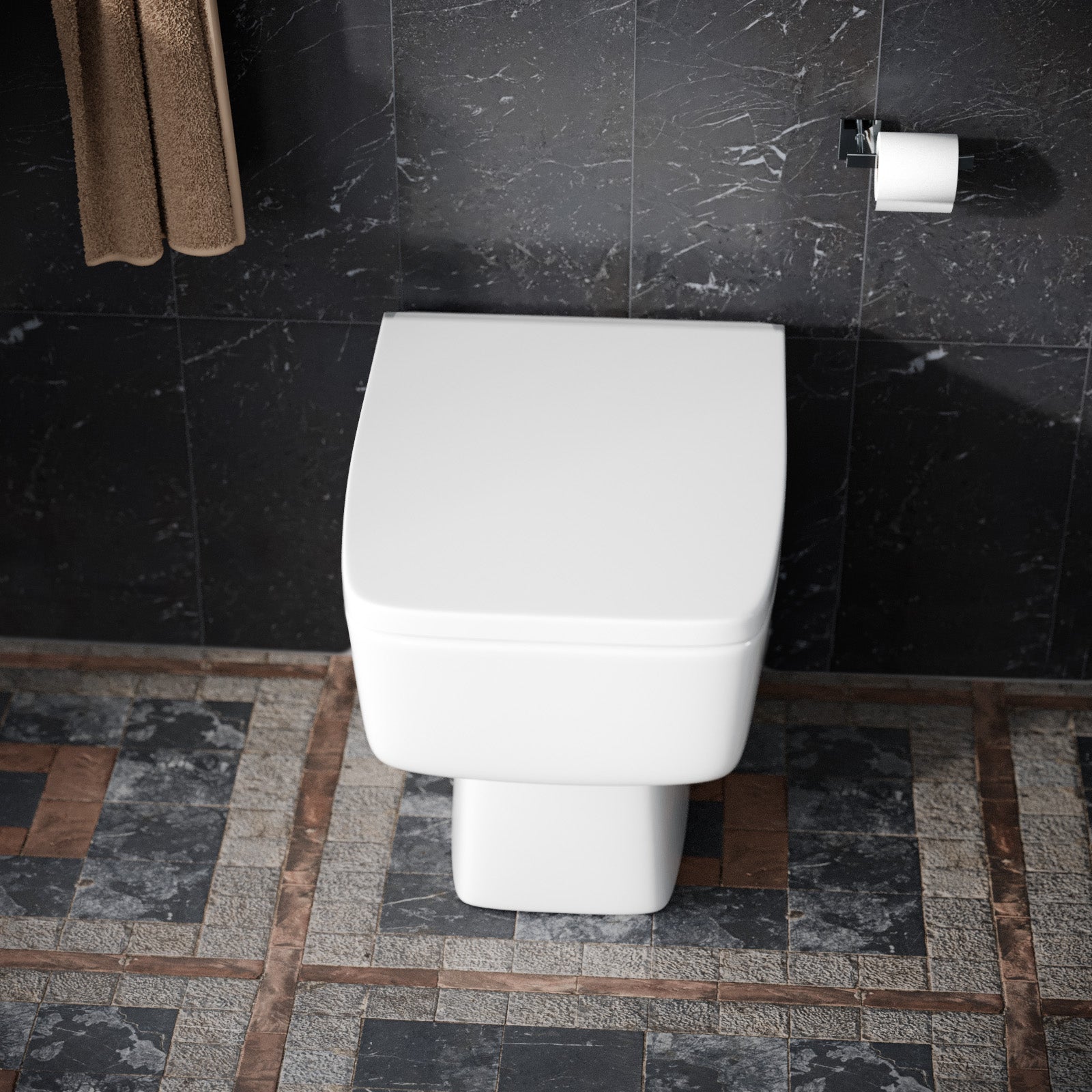 Bushbury Modern Square 350mm Back to Wall Toilet and Soft Close Seat White