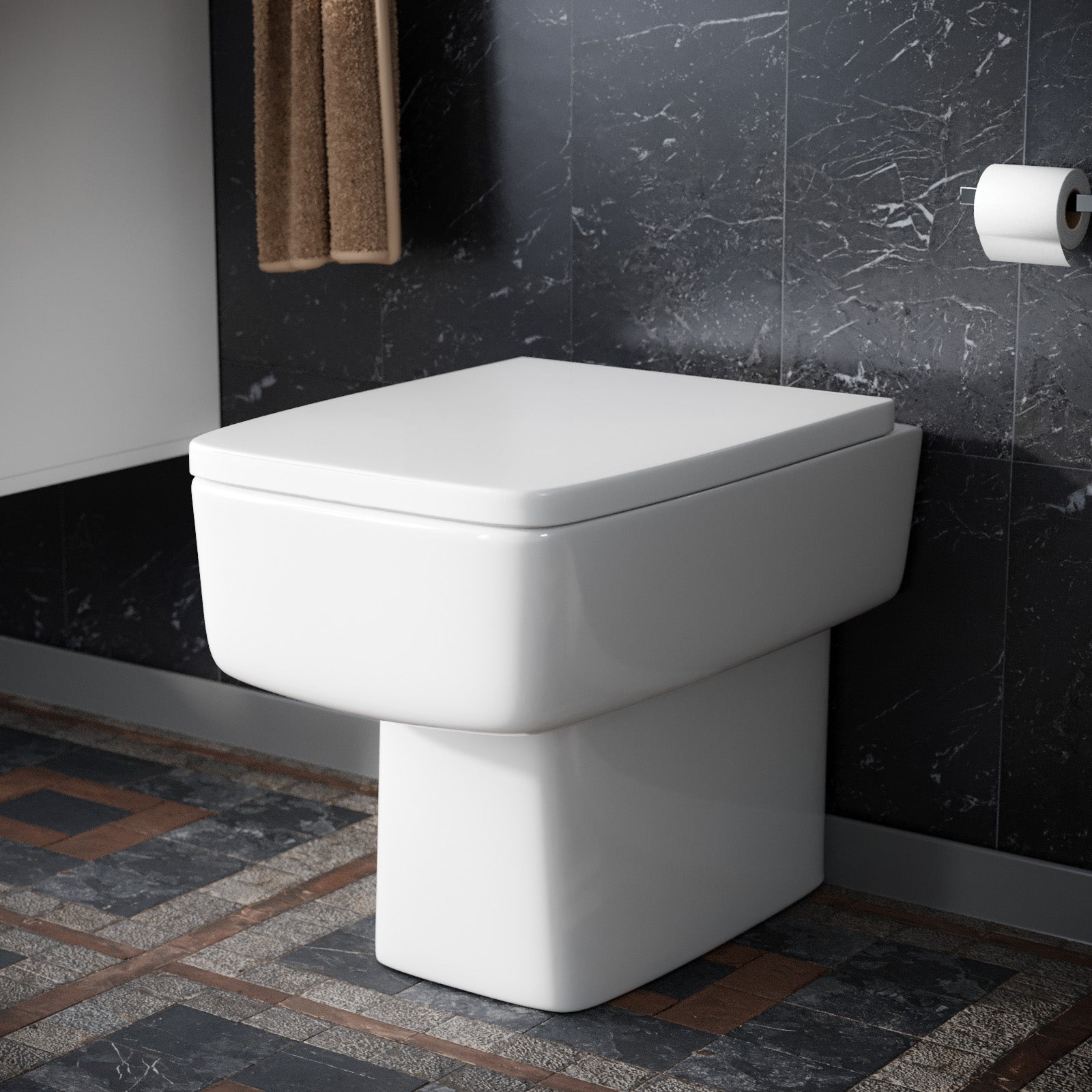 Bushbury Modern Square 350mm Back to Wall Toilet and Soft Close Seat White