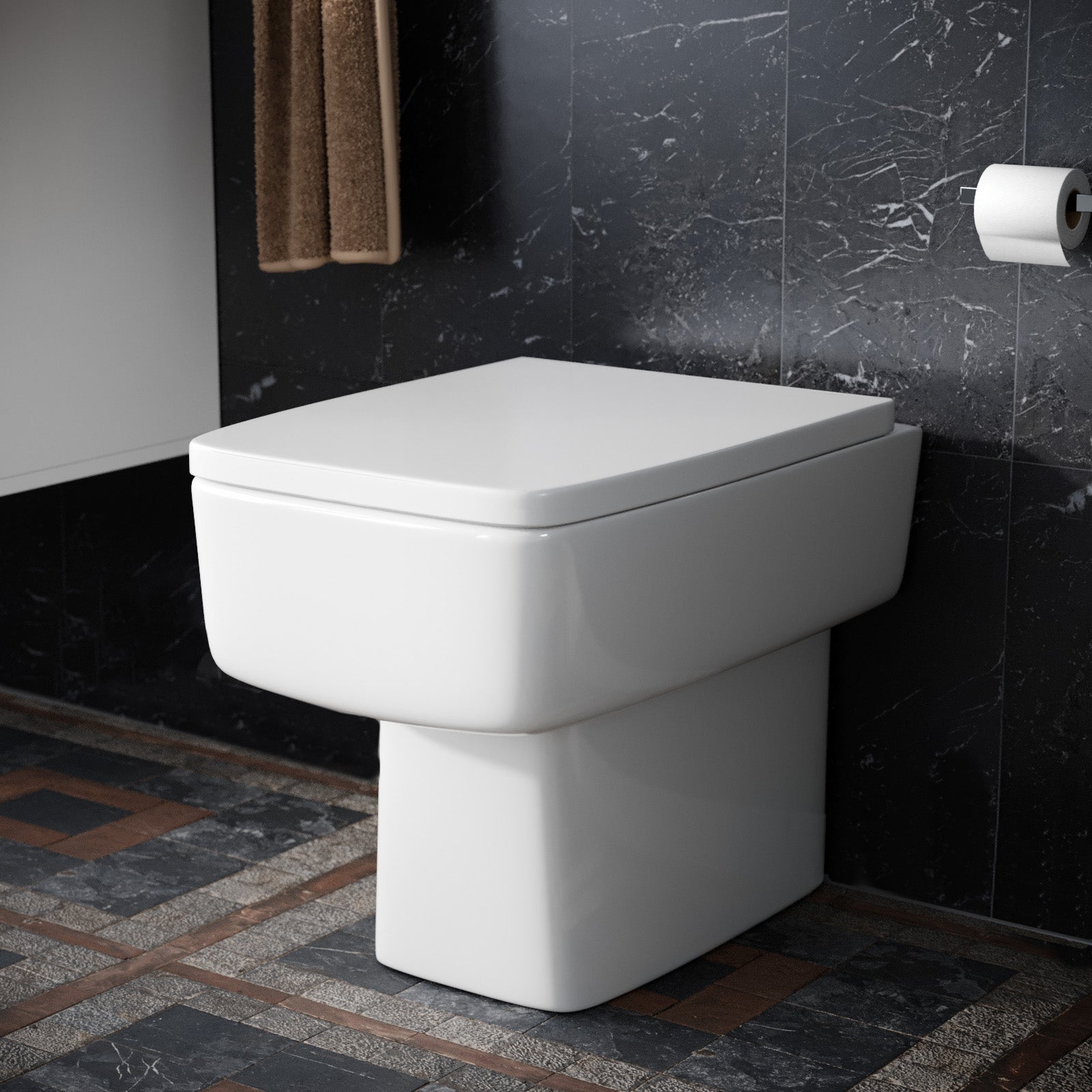 Bushbury Modern Square 350mm Back to Wall Toilet and Soft Close Seat White
