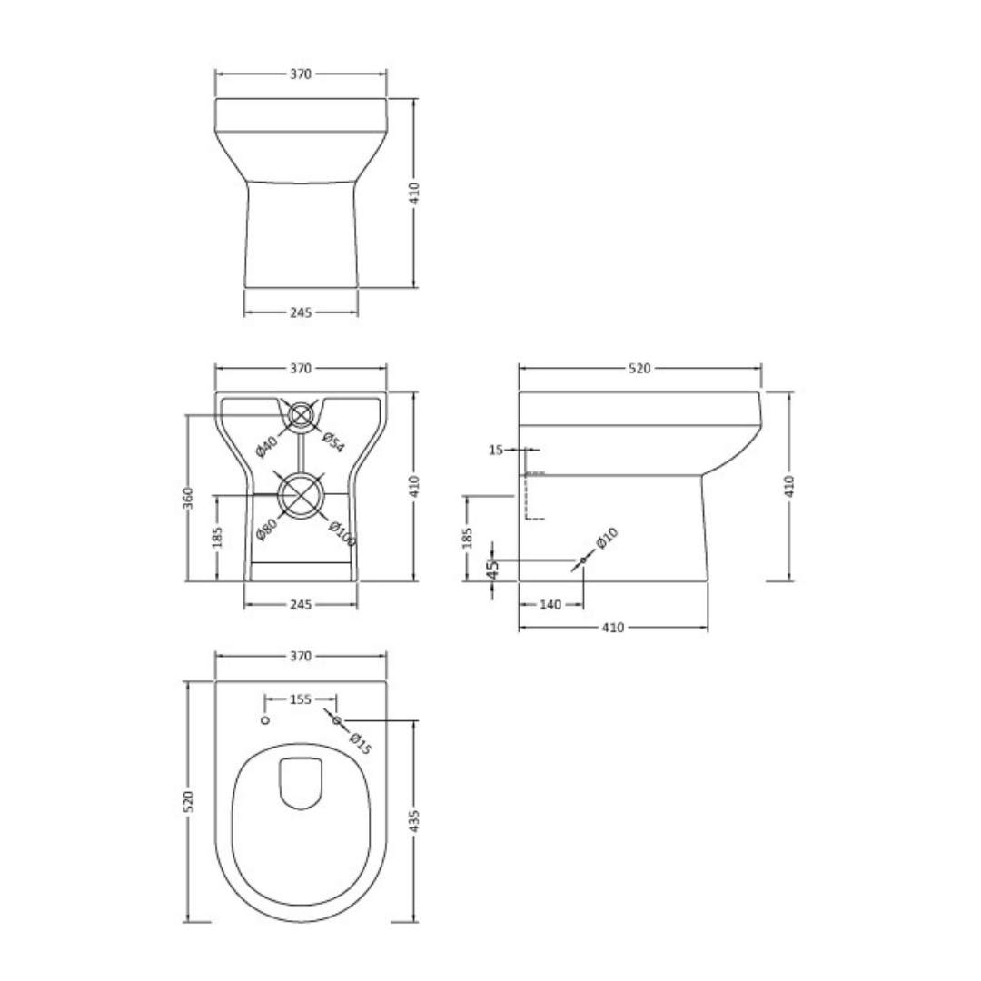 Nuie White Contemporary D-shape Back To Wall Toilet Pan