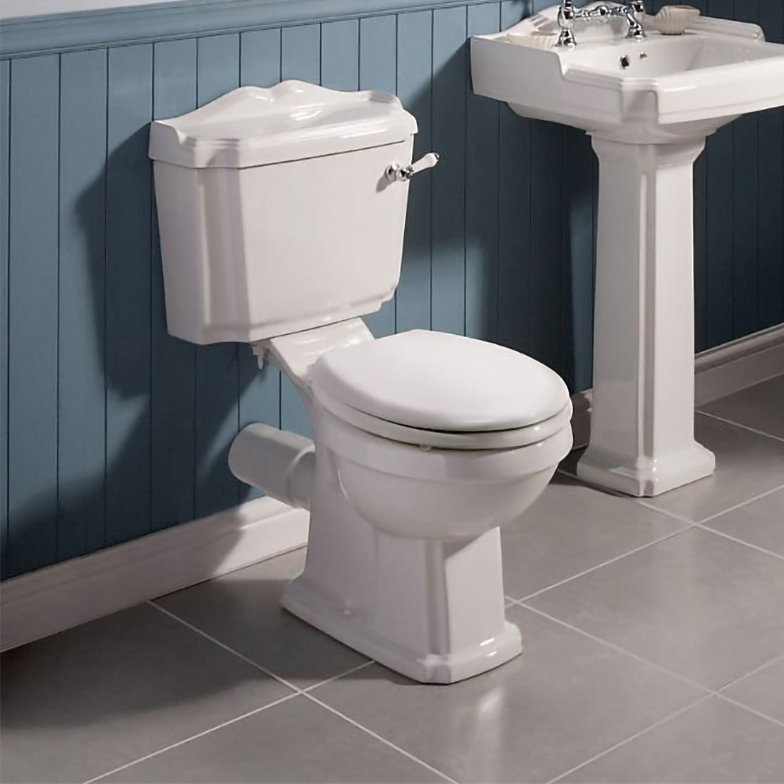 Alexandra Legend White Close Coupled Pan, Cistern & Seat with Flush Handle