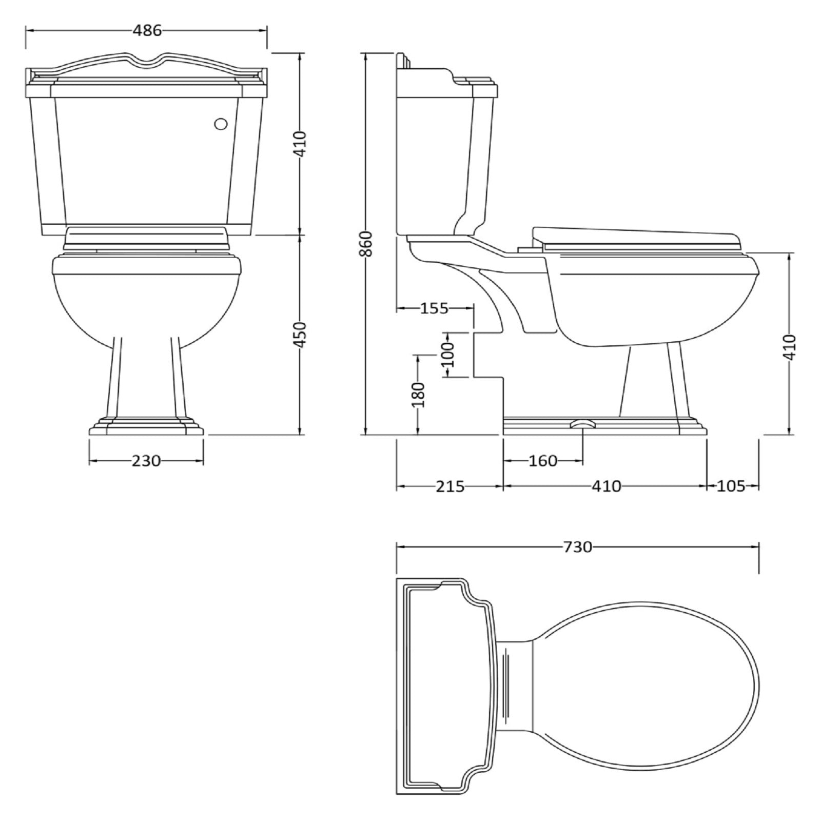 Alexandra Legend White Close Coupled Pan, Cistern & Seat with Flush Handle